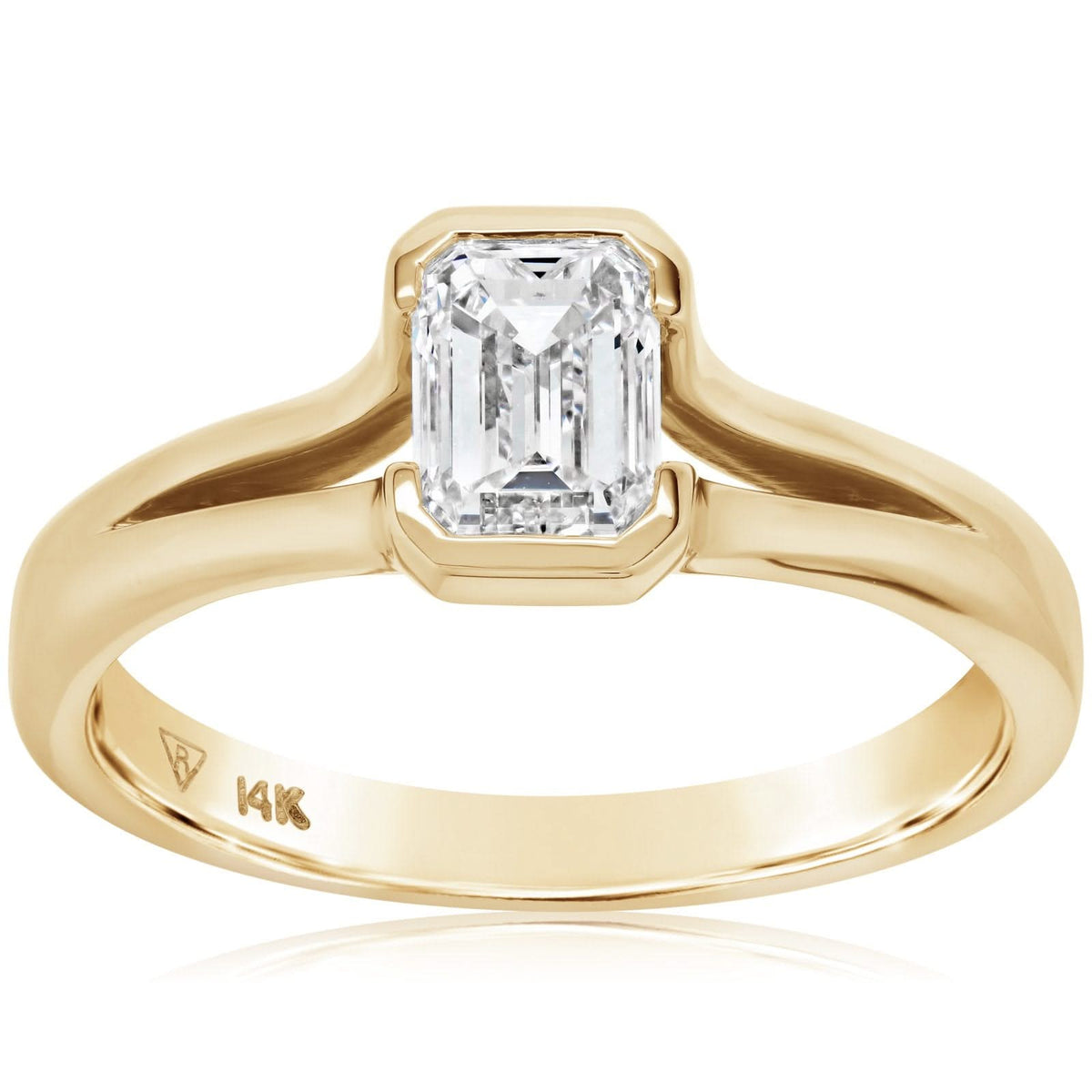 Emerald Cut Solitaire Split Shank Engagement Ring