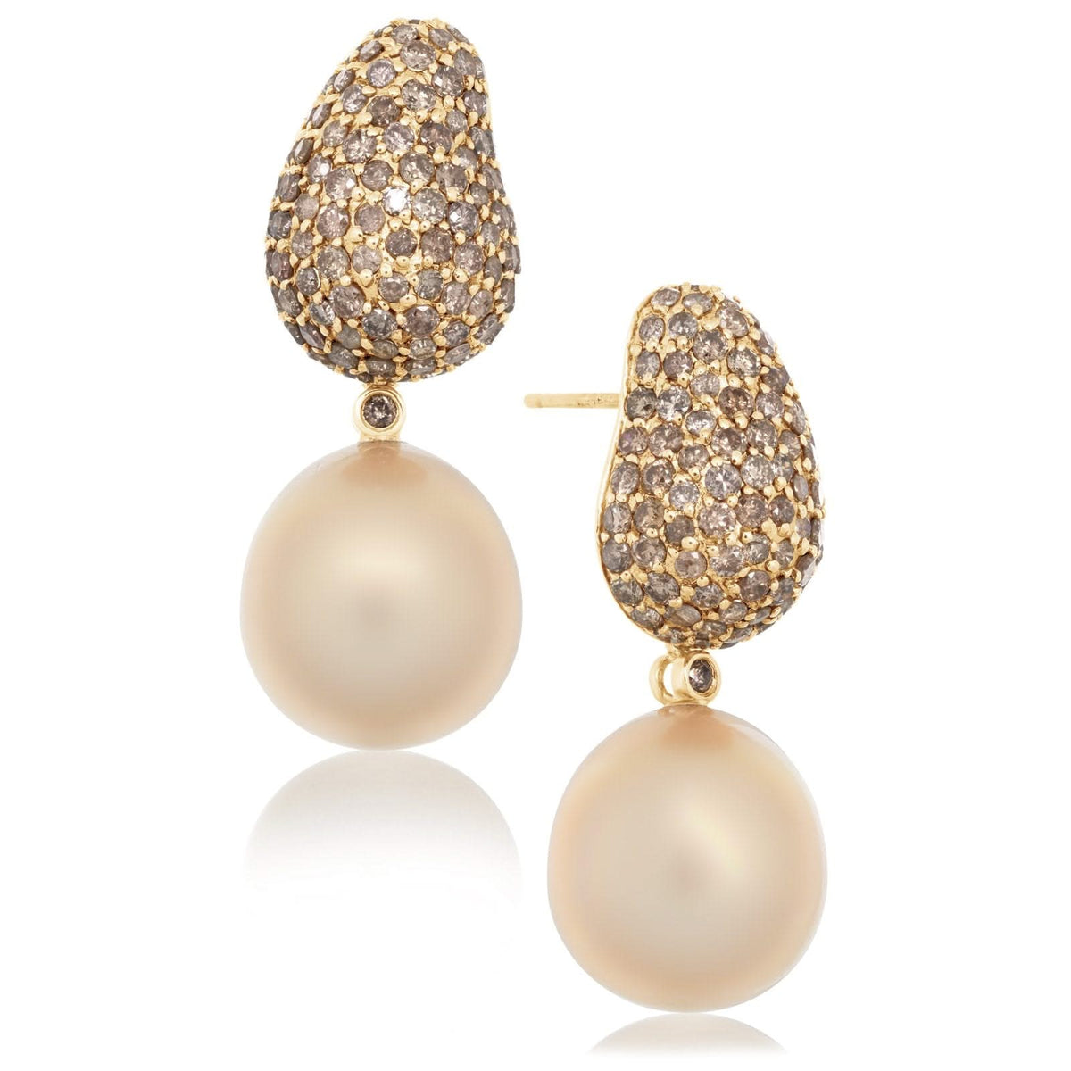 Golden South Sea Pearl & Champagne Diamond Drop Earrings