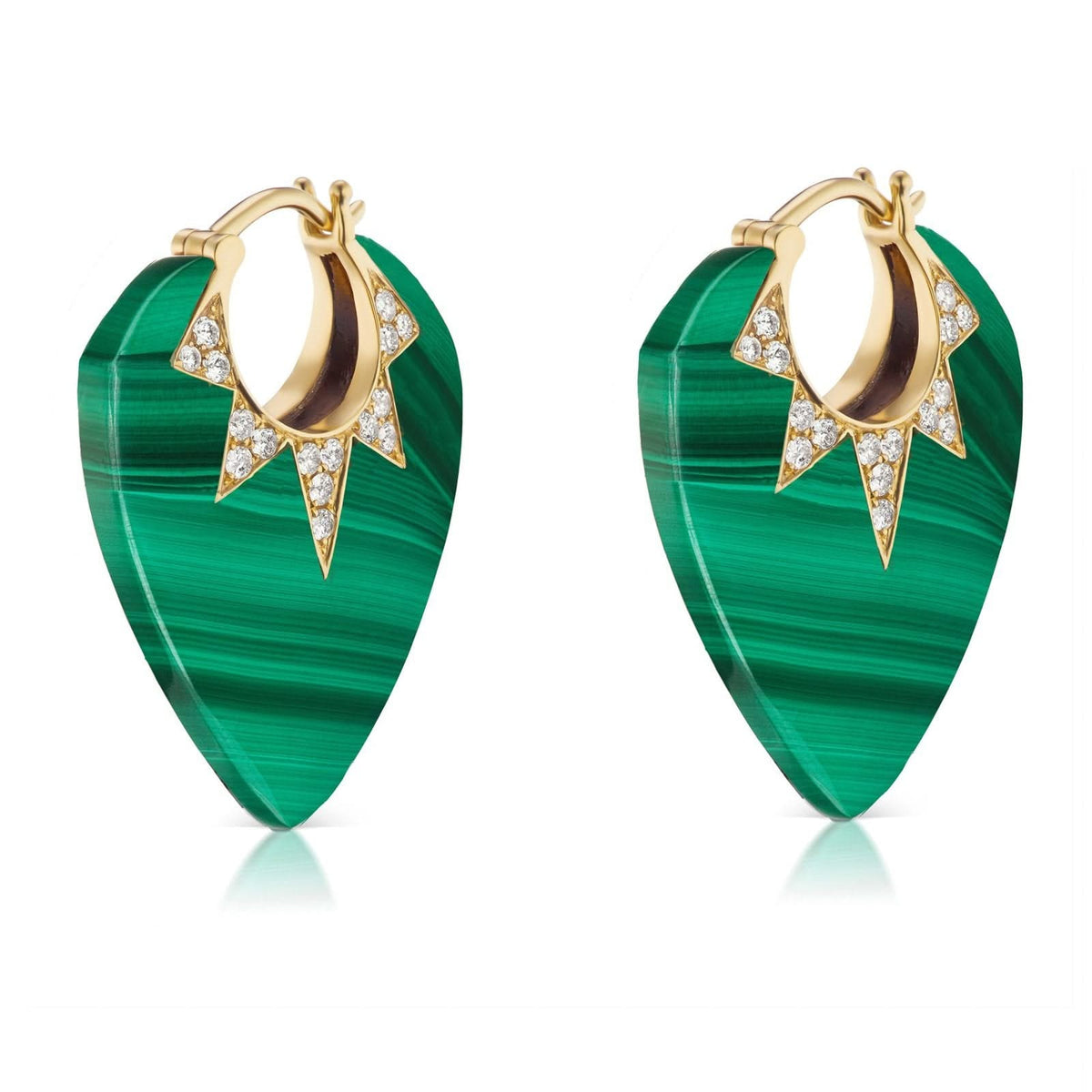 SORELLINA Malachite & Diamond Classic Guitar Pick Earrings