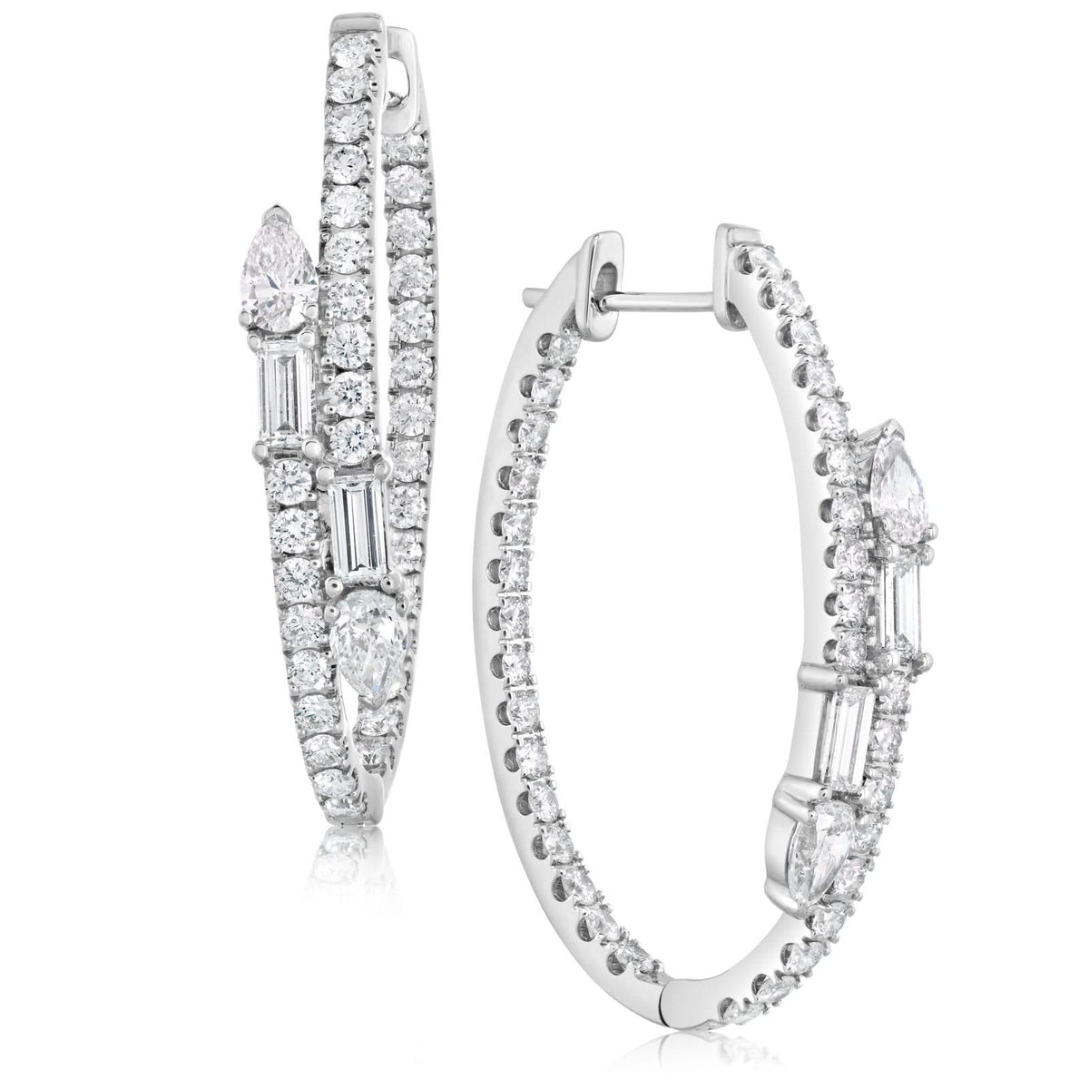Mixed Shape Diamond Bypass Hoop Earrings