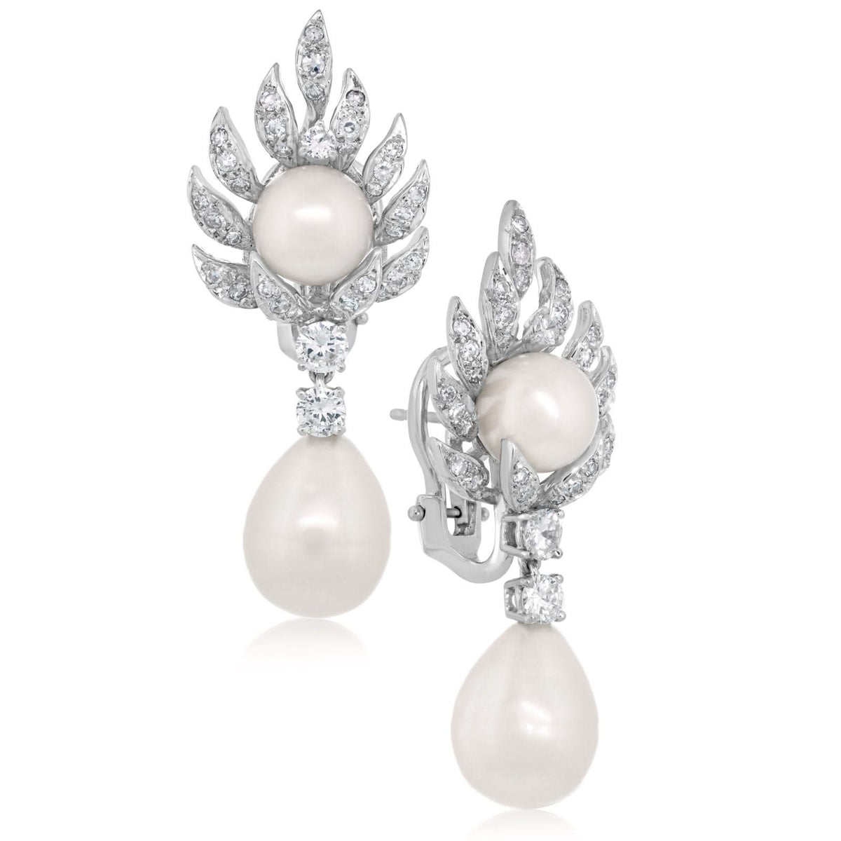 Estate Diamond & Pearl Drop Earrings