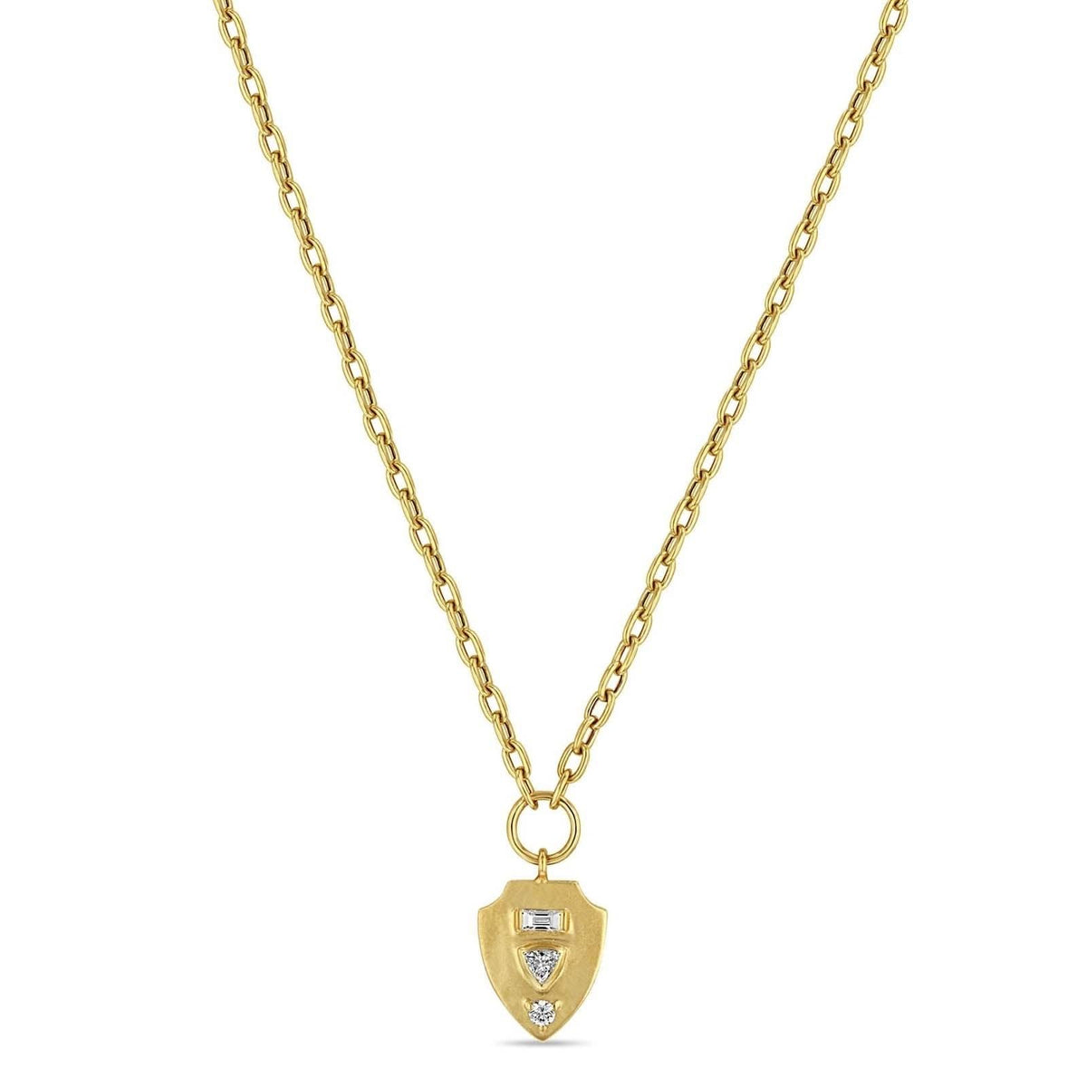 ZOE CHICCO Mixed Diamond Brushed Shield Pendant