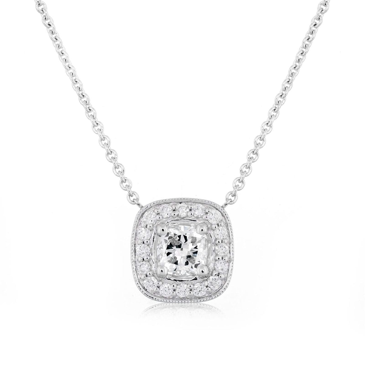 Cushion Cut Diamond Pendant with Halo