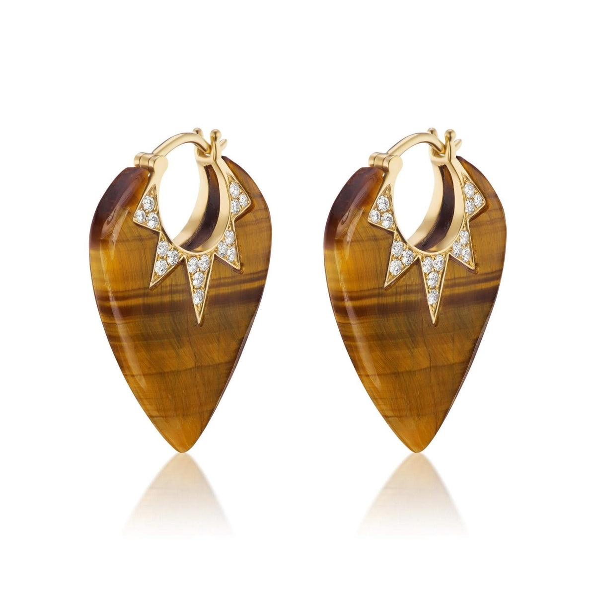 SORELLINA Tiger's Eye & Diamond Classic Guitar Pick Earrings