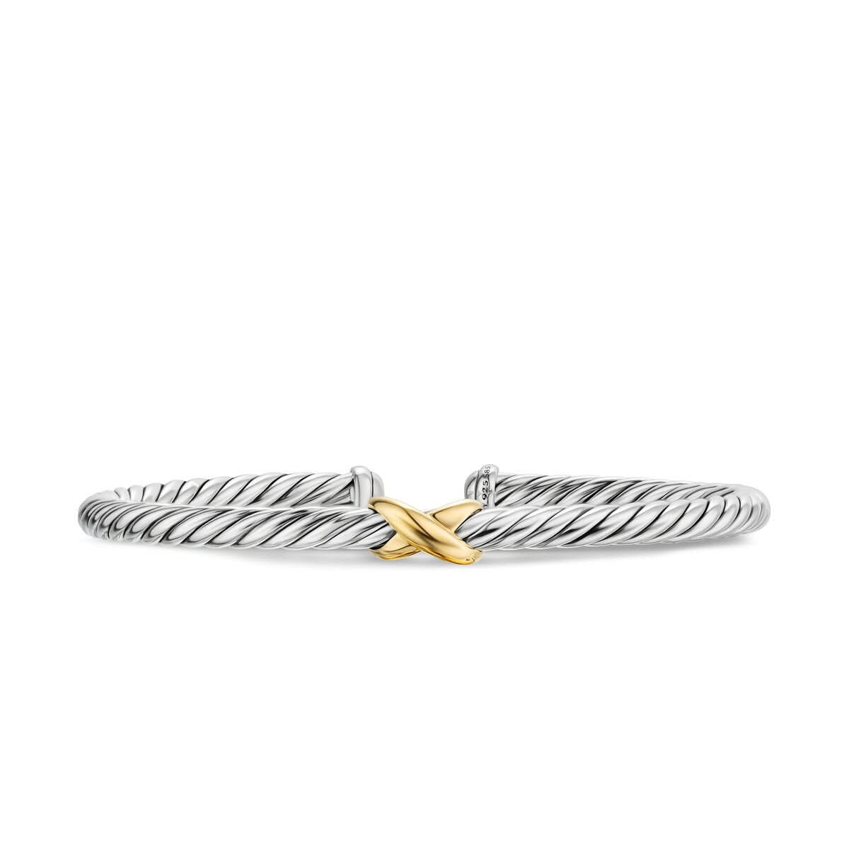 DAVID YURMAN Cable Flex X Station Bracelet in Sterling Silver with 14K Yellow Gold, 4mm