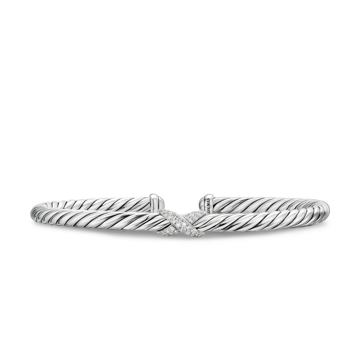 Cable Flex X Station Bracelet in Sterling Silver with Diamonds, 4mm