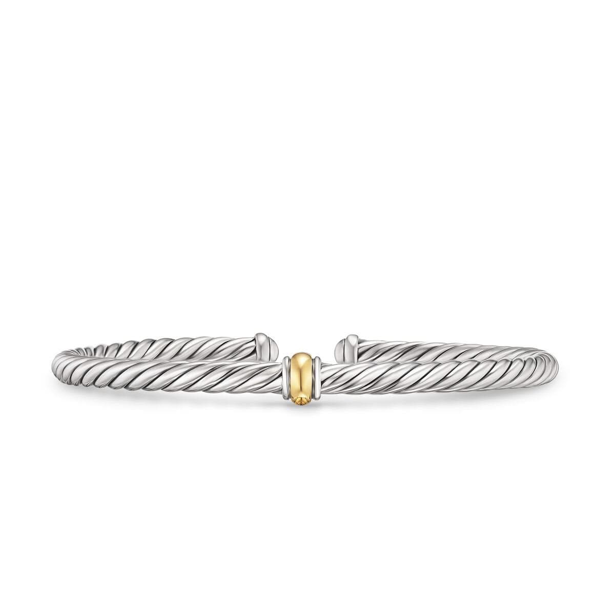 DAVID YURMAN Cable Flex Station Bracelet in Sterling Silver with 14K Yellow Gold, 4mm