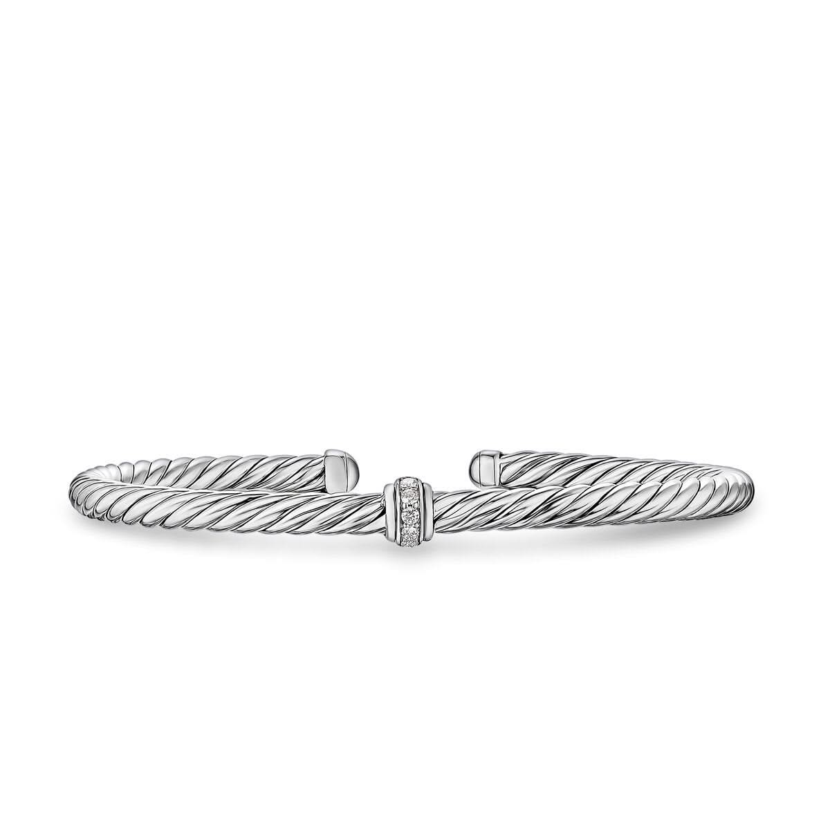 DAVID YURMAN Cable Flex Station Bracelet in Sterling Silver with Diamonds, 4mm