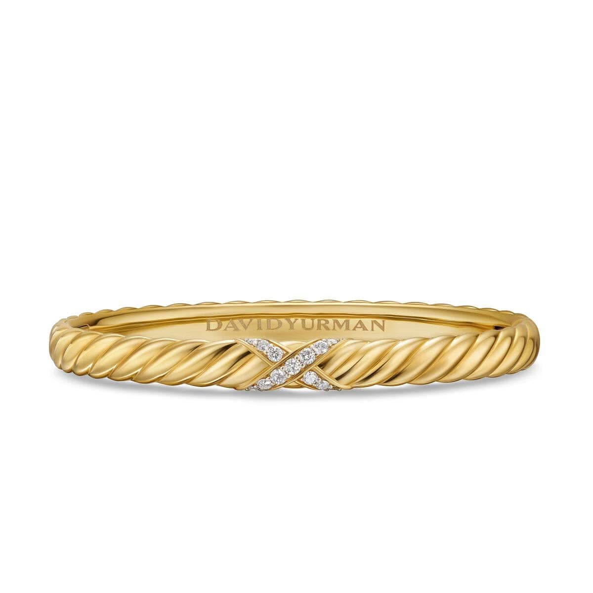 Sculpted Cable X Center Station Cuff Bracelet in 18K Yellow Gold with Diamonds, 6mm