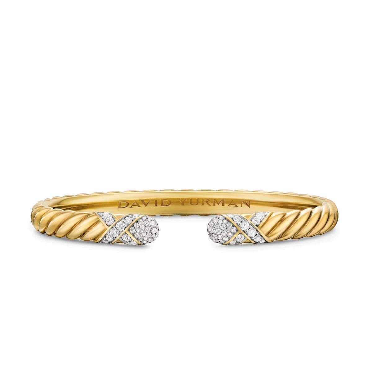 DAVID YURMAN Sculpted Cable X Cuff Bracelet in 18K Yellow Gold with Diamonds, 6mm