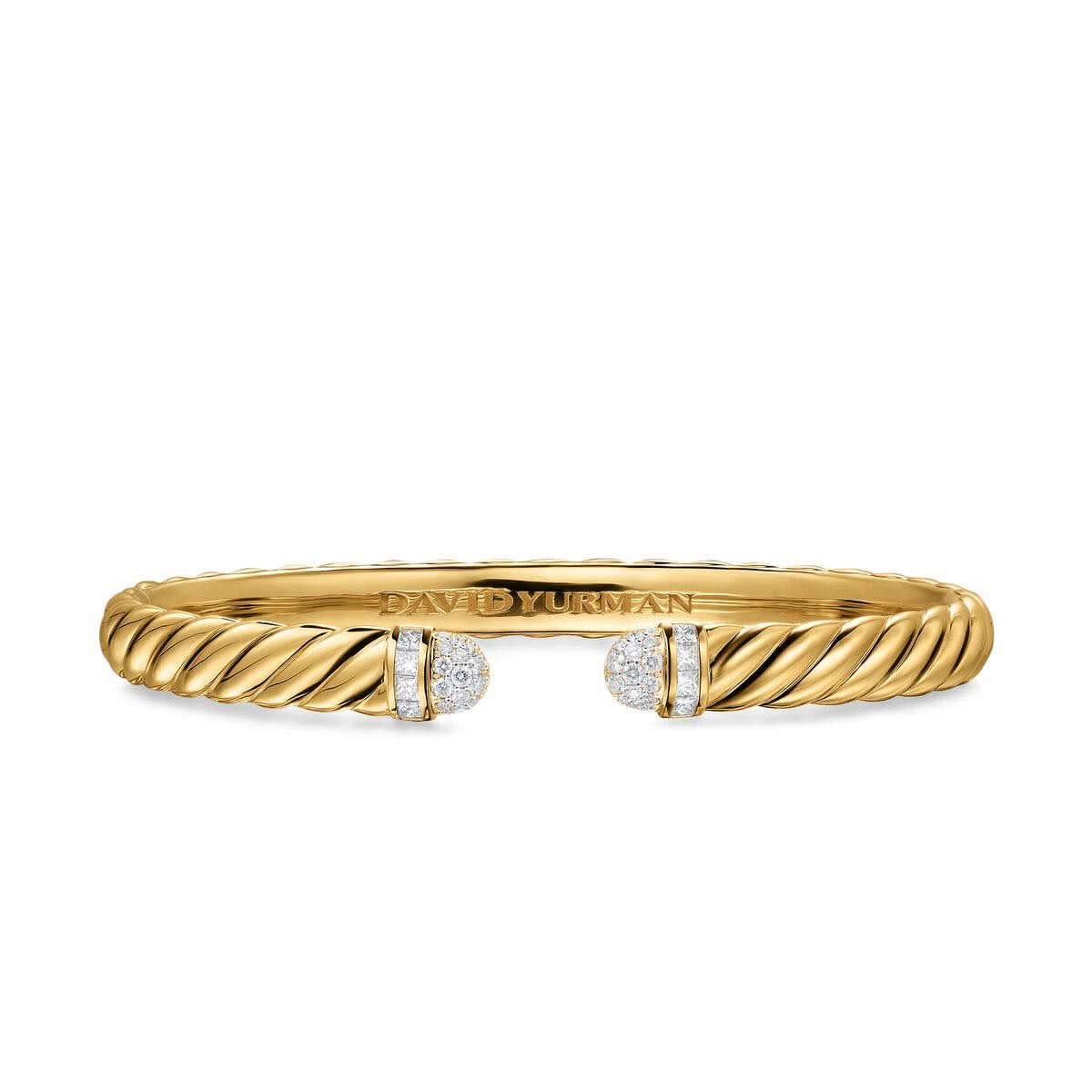 DAVID YURMAN Sculpted Cable Cuff Bracelet in 18K Yellow Gold with Pavé Diamond Domes, 6mmF