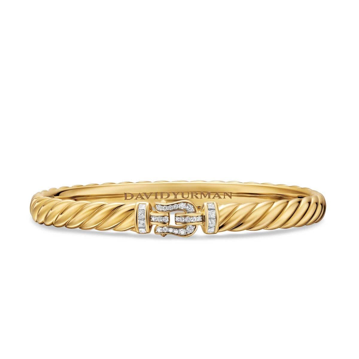DAVID YURMAN Sculpted Cable Buckle Bracelet in 18K Yellow Gold with Diamonds, 6mm