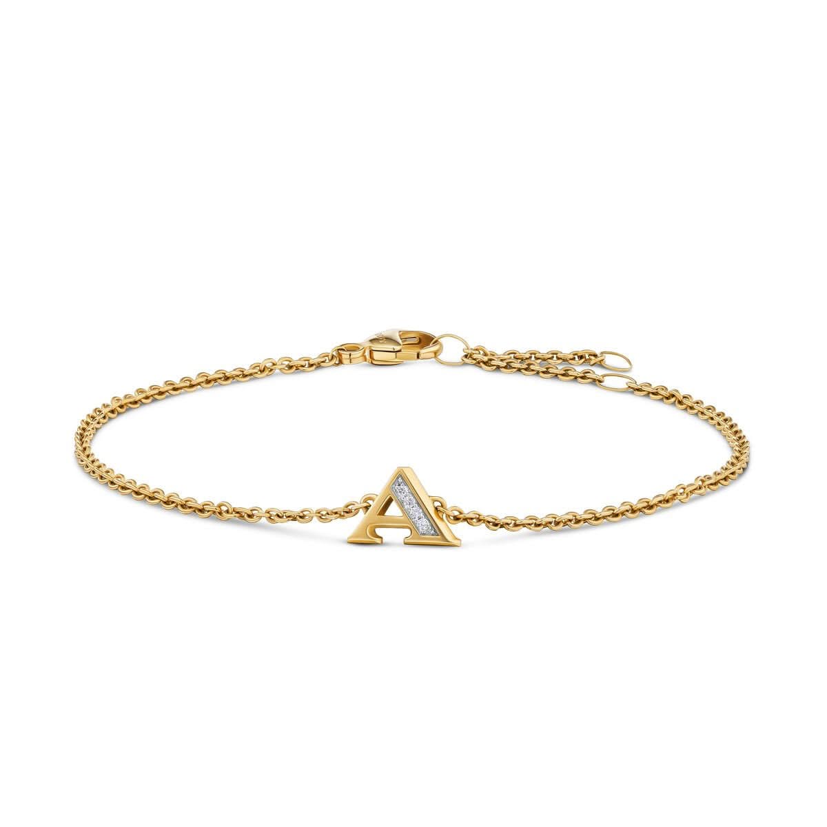 Petite Pavé Initial Chain Bracelet in 18K Yellow Gold with Diamond A