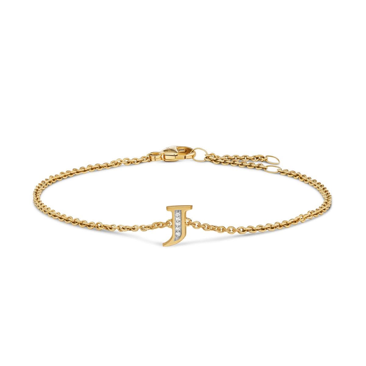 Petite Pavé Initial Chain Bracelet in 18K Yellow Gold with Diamond J