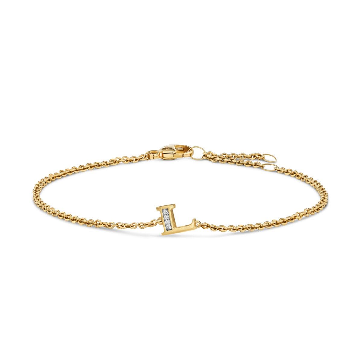 Petite Pavé Initial Chain Bracelet in 18K Yellow Gold with Diamond L