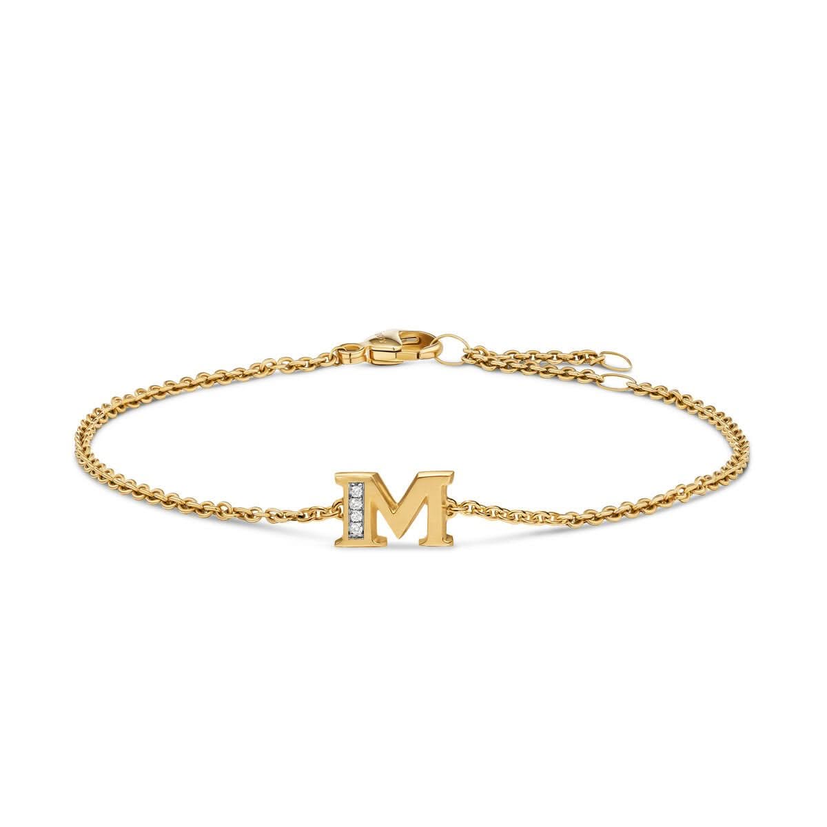 Petite Pavé Initial Chain Bracelet in 18K Yellow Gold with Diamond M