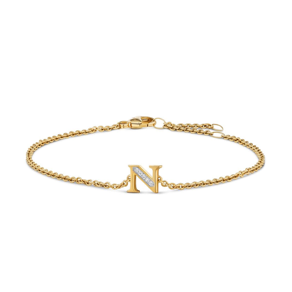 DAVID YURMAN Petite Pavé Initial Chain Bracelet in 18K Yellow Gold with Diamond N