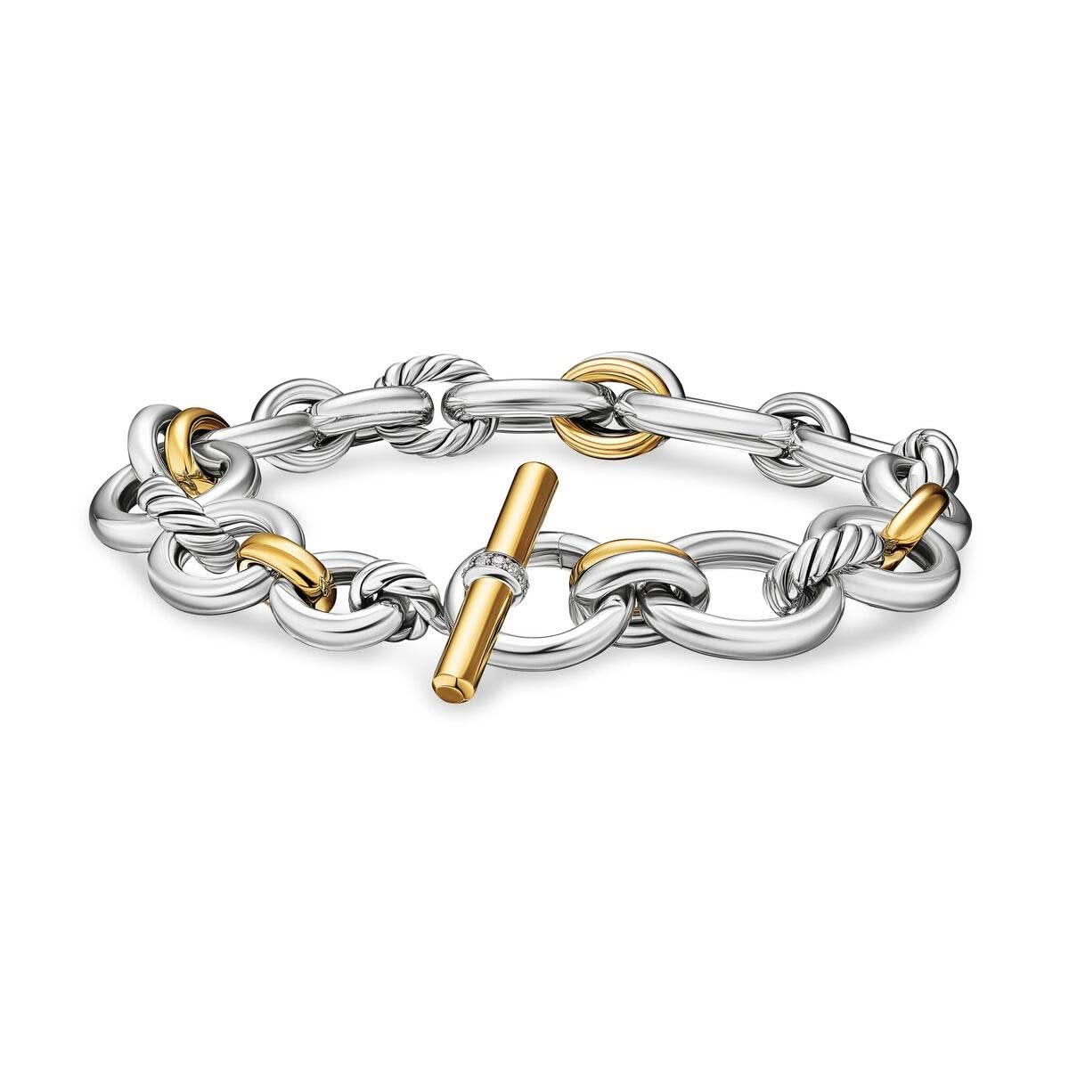 DY Mercer® Chain Bracelet in Sterling Silver with 18K Yellow Gold and Diamonds, 8mm