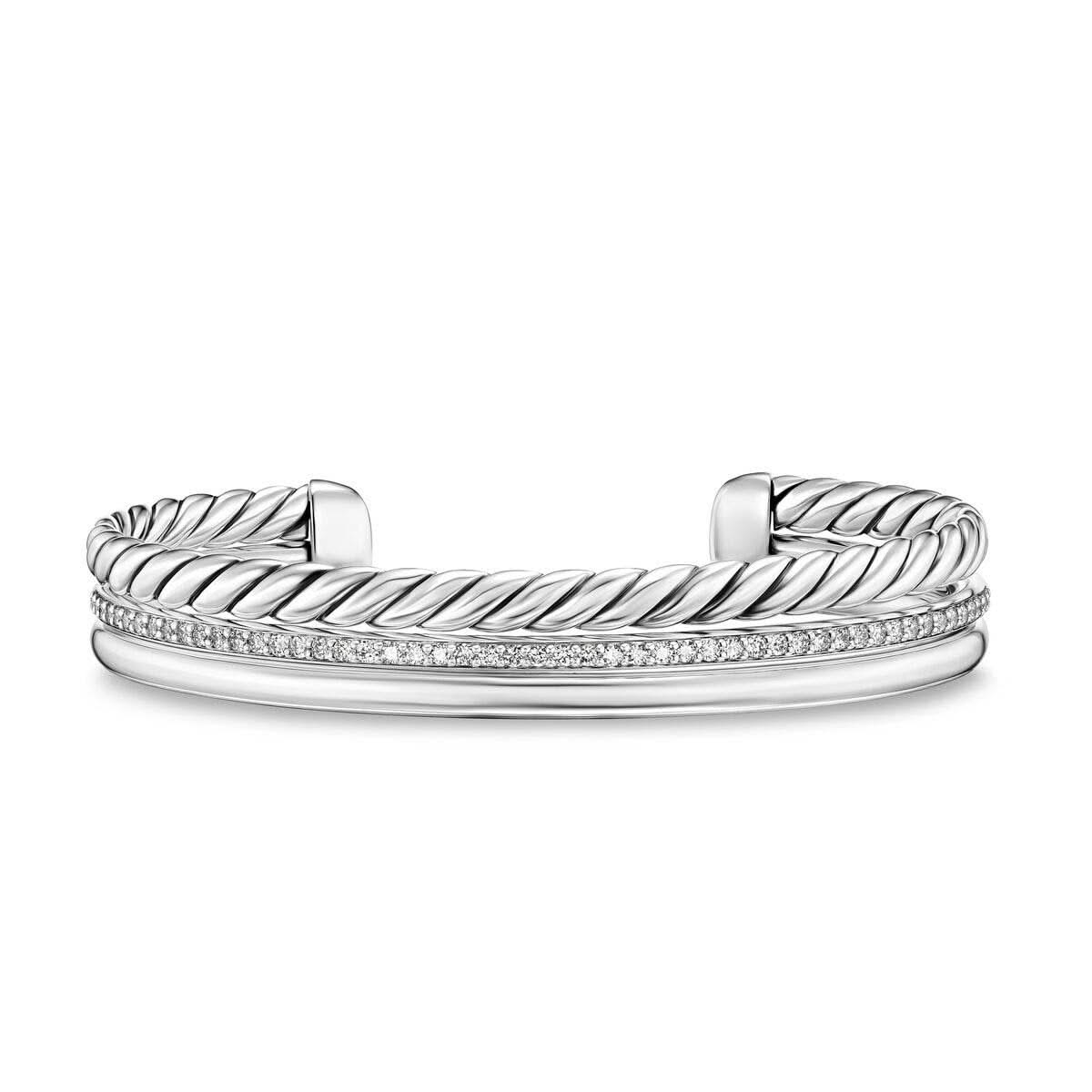 DY Mercer™ Three Row Cuff Bracelet in Sterling Silver with Diamonds, 10mm