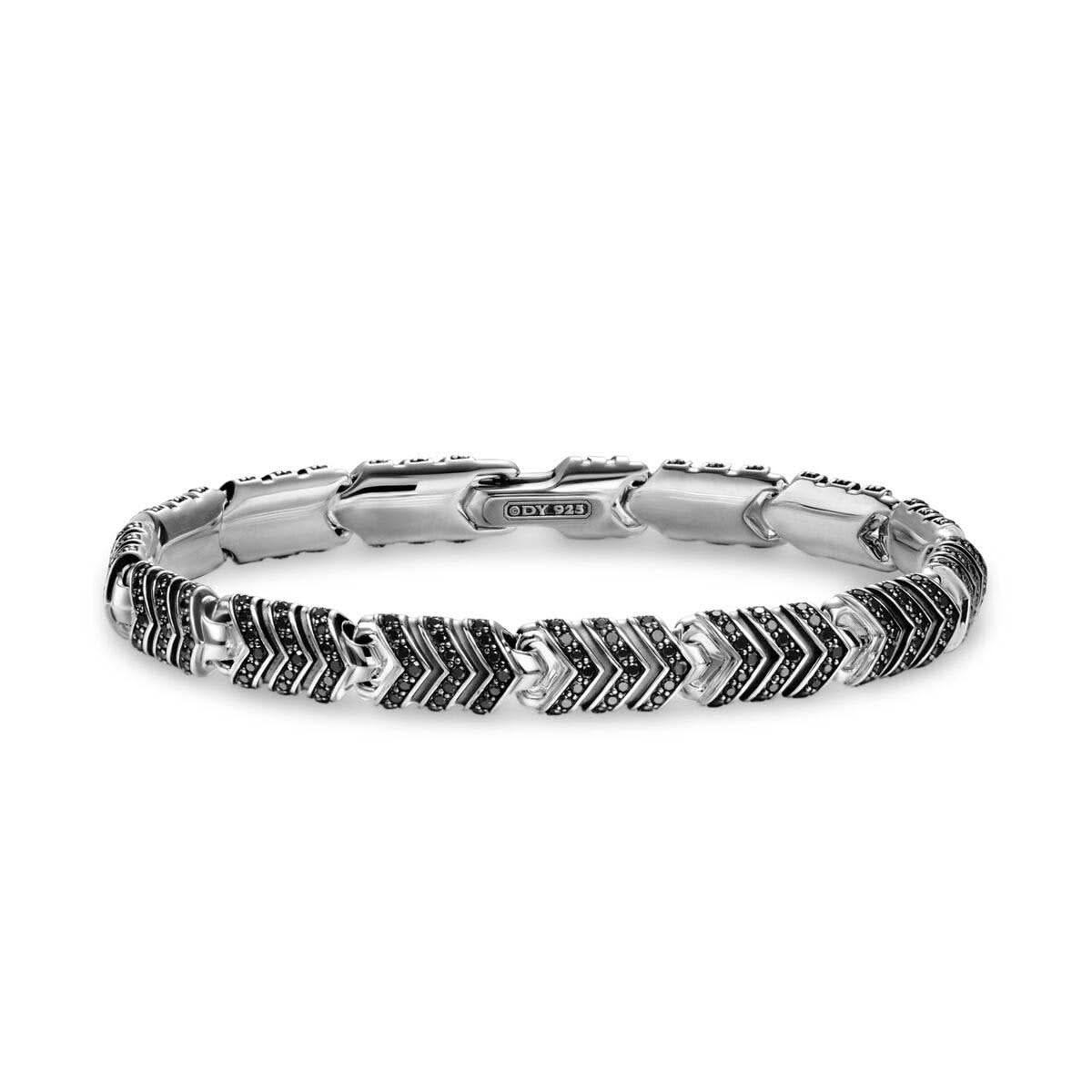 DAVID YURMAN Chevron Link Bracelet in Sterling Silver with Black Diamonds, 7.6mm