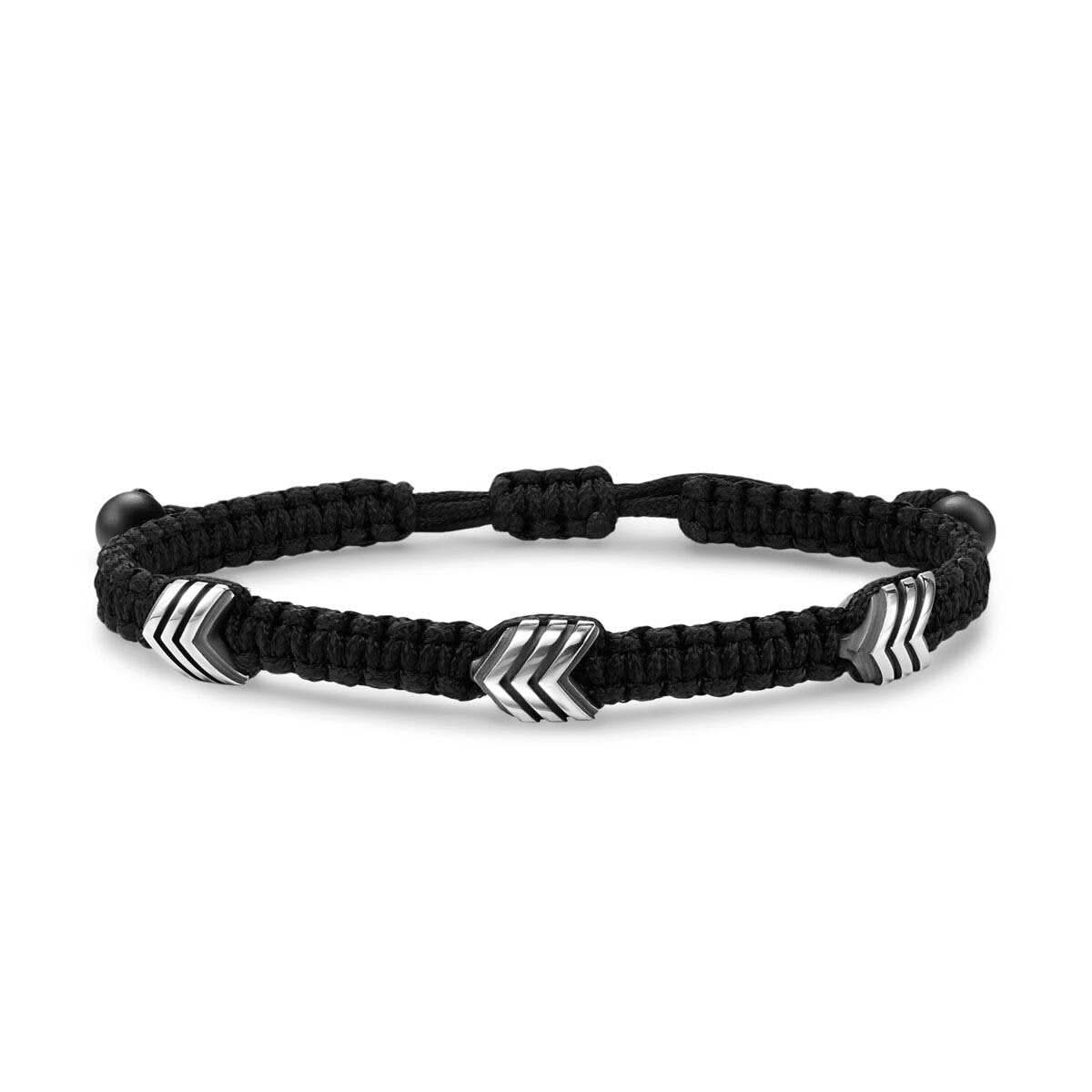 DAVID YURMAN Chevron Black Nylon Woven Station Bracelet with Sterling Silver and Black Onyx, 8.6mm