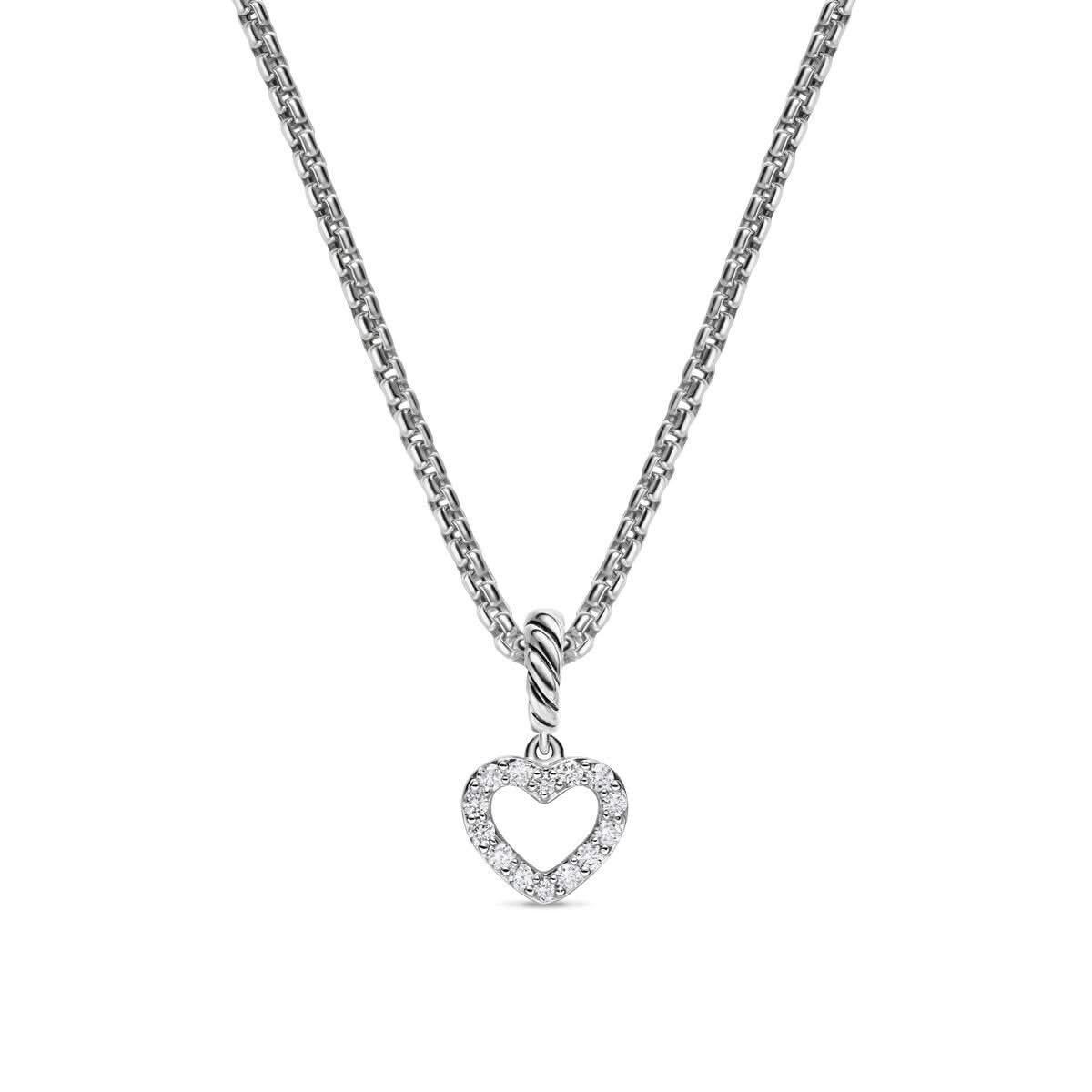 DAVID YURMAN Micro Pavé Open Heart Amulet in Sterling Silver with Diamonds, 6.8mm