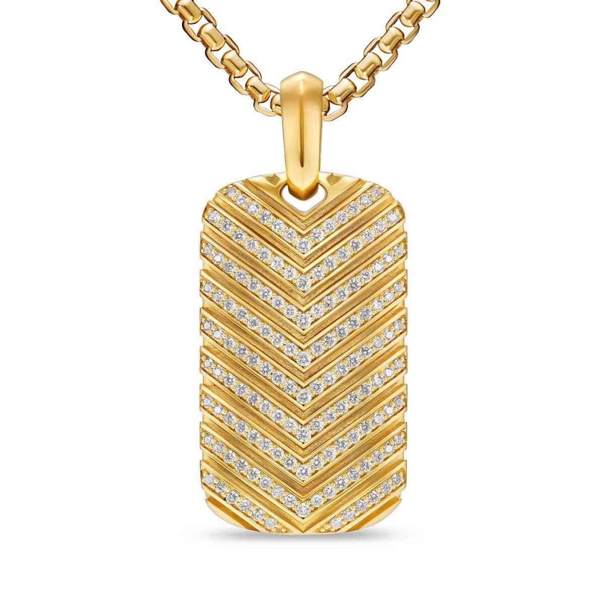 DAVID YURMAN Chevron Tag in 18K Yellow Gold with Diamonds, 34mm