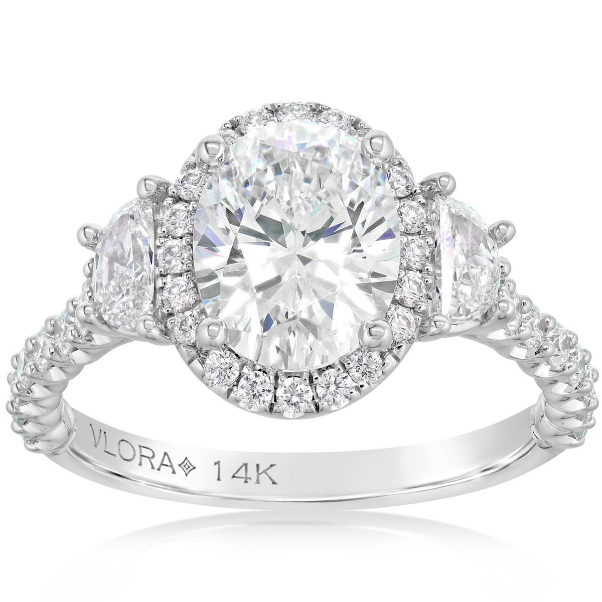 Oval Halo Diamond Engagement Ring Setting with Half Moon Diamonds