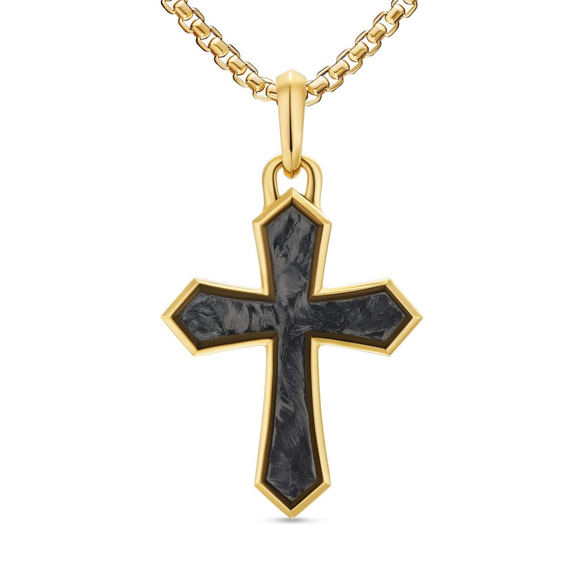 DAVID YURMAN Cross Amulet in 18K Yellow Gold with Forged Carbon, 28mm