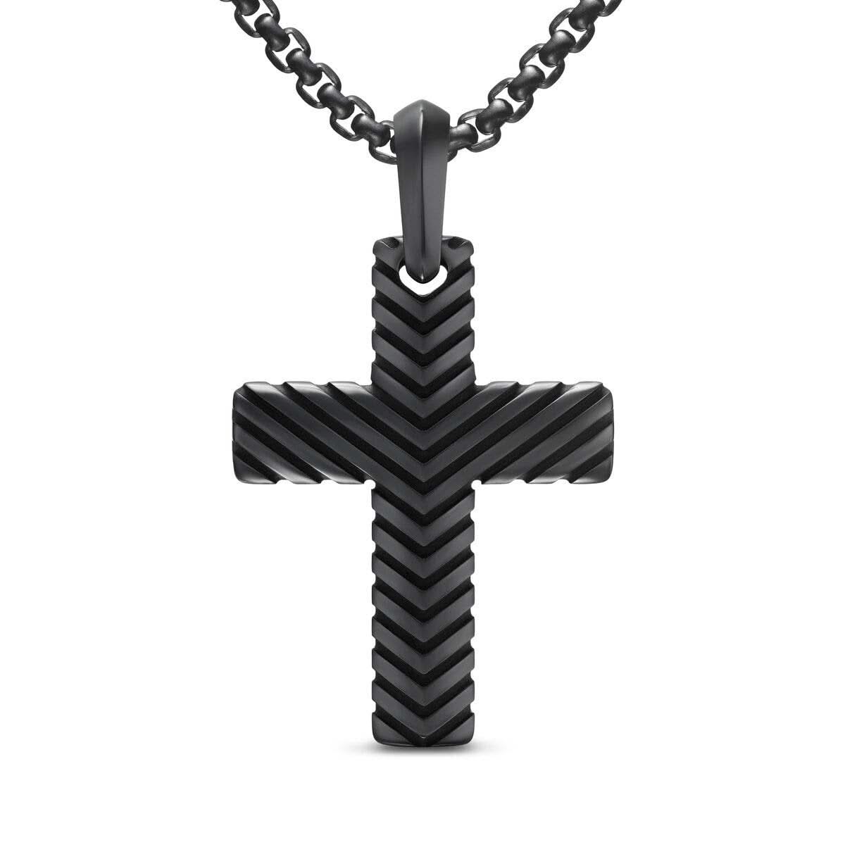 DAVID YURMAN Chevron Cross Pendant in Black Titanium, 36mm
