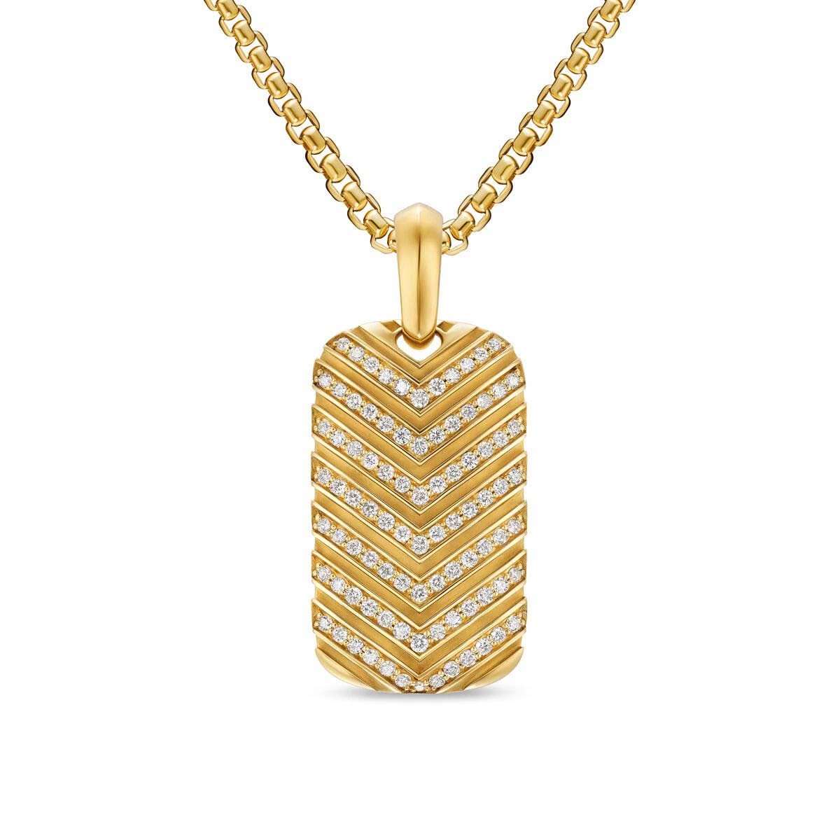 DAVID YURMAN Chevron Tag in 18K Yellow Gold with Diamonds, 27mm