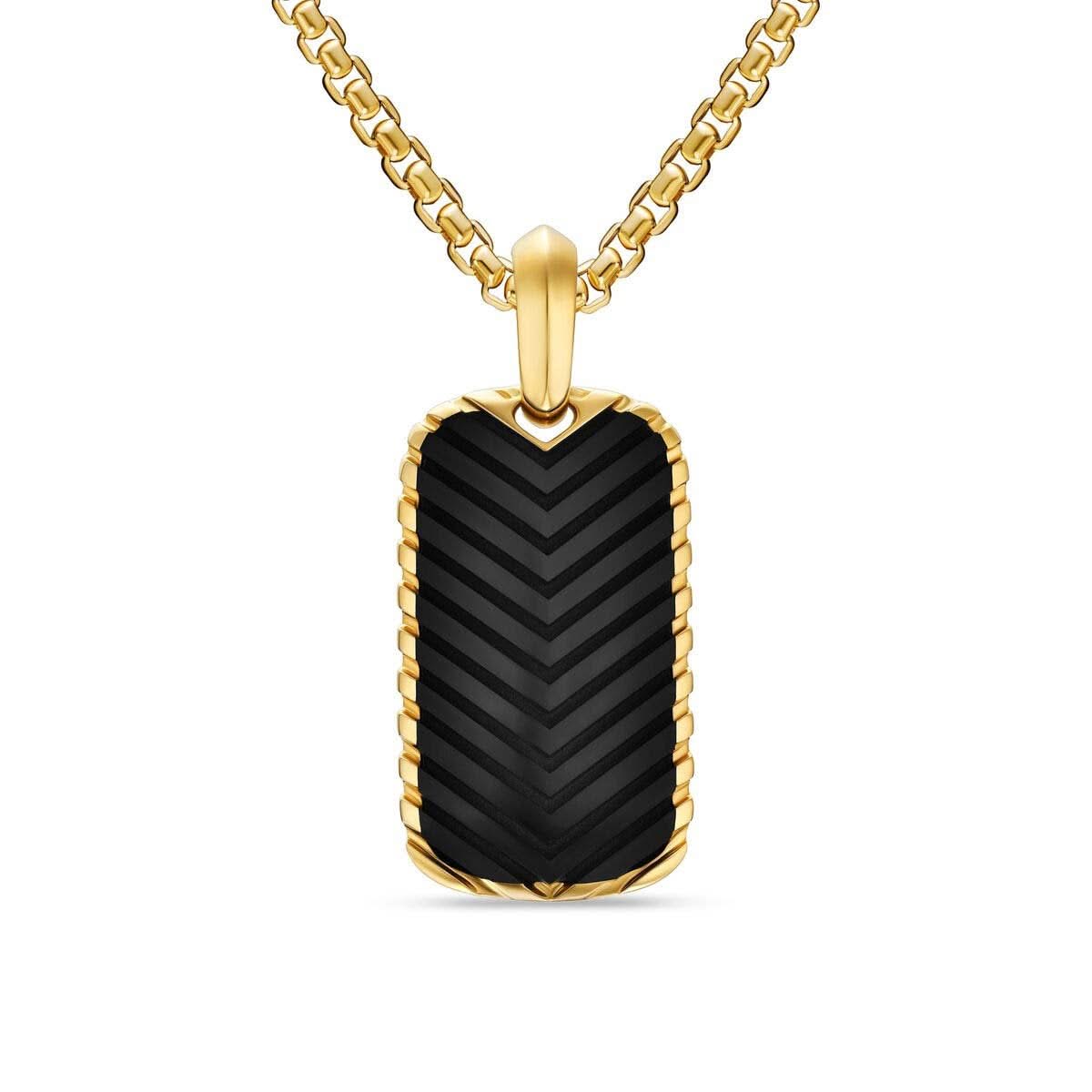 DAVID YURMAN Chevron Tag in 18K Yellow Gold with Black Onyx, 27mm