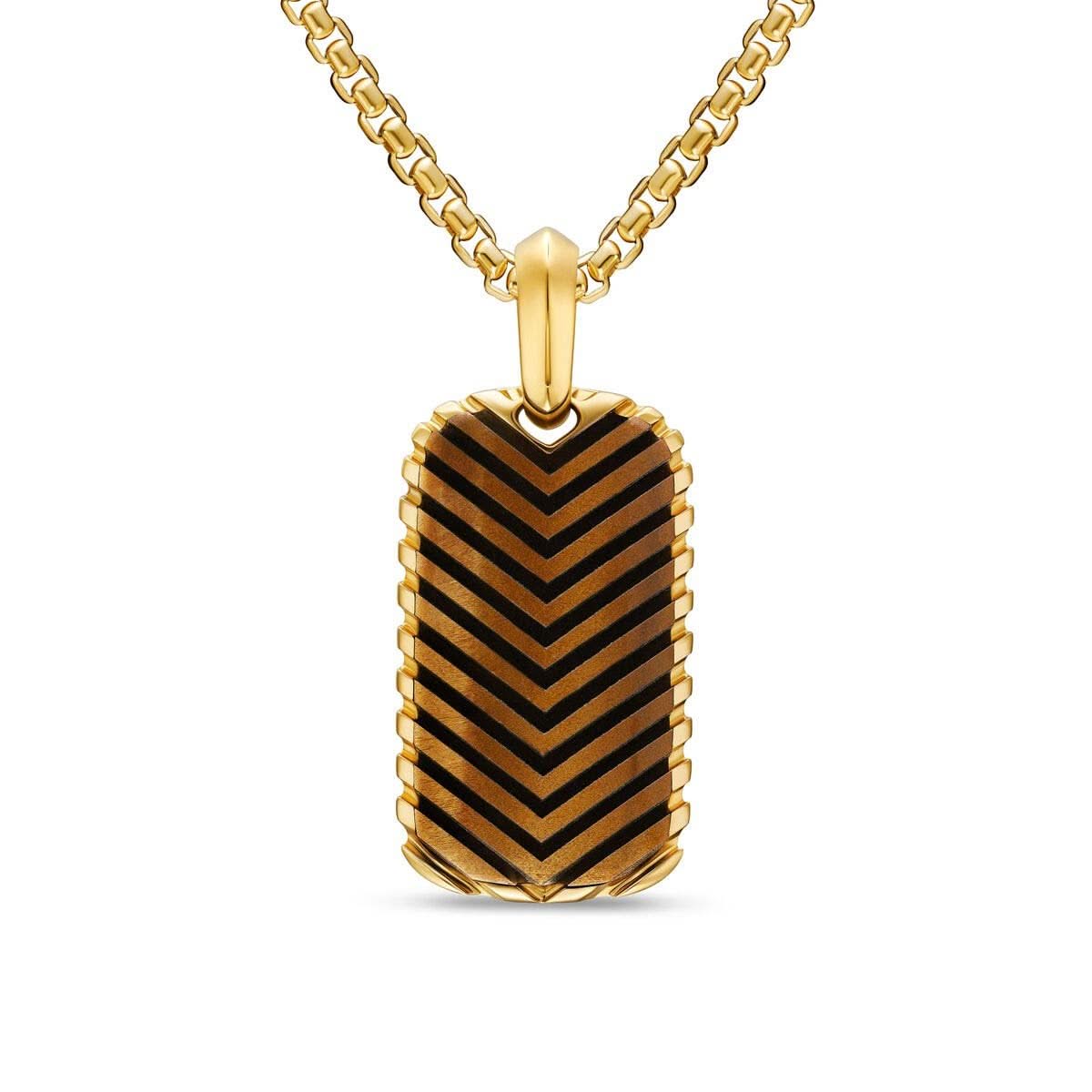 DAVID YURMAN Chevron Tag in 18K Yellow Gold with Tiger's Eye, 27mm