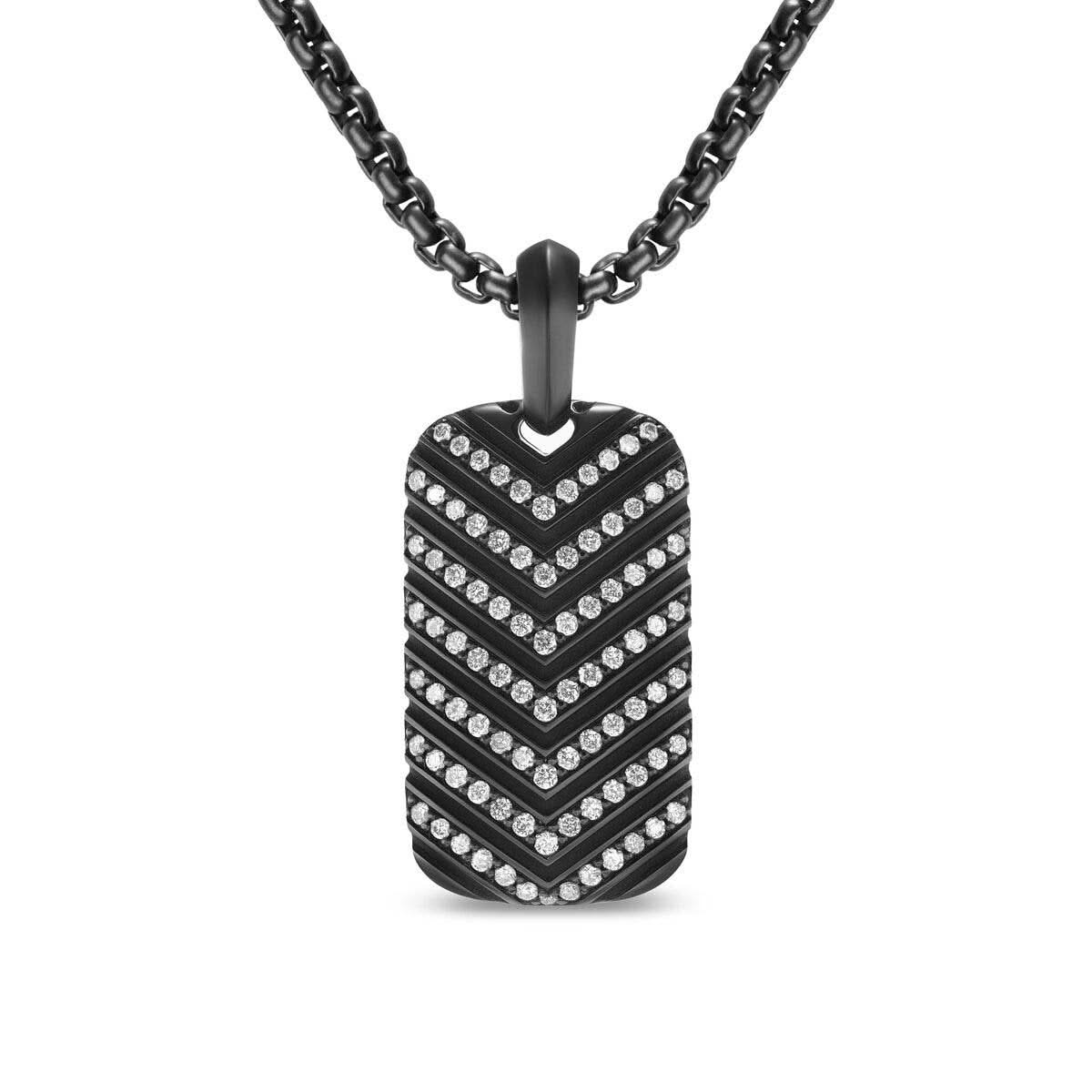 DAVID YURMAN Chevron Tag in Black Titanium with Diamonds, 27mm