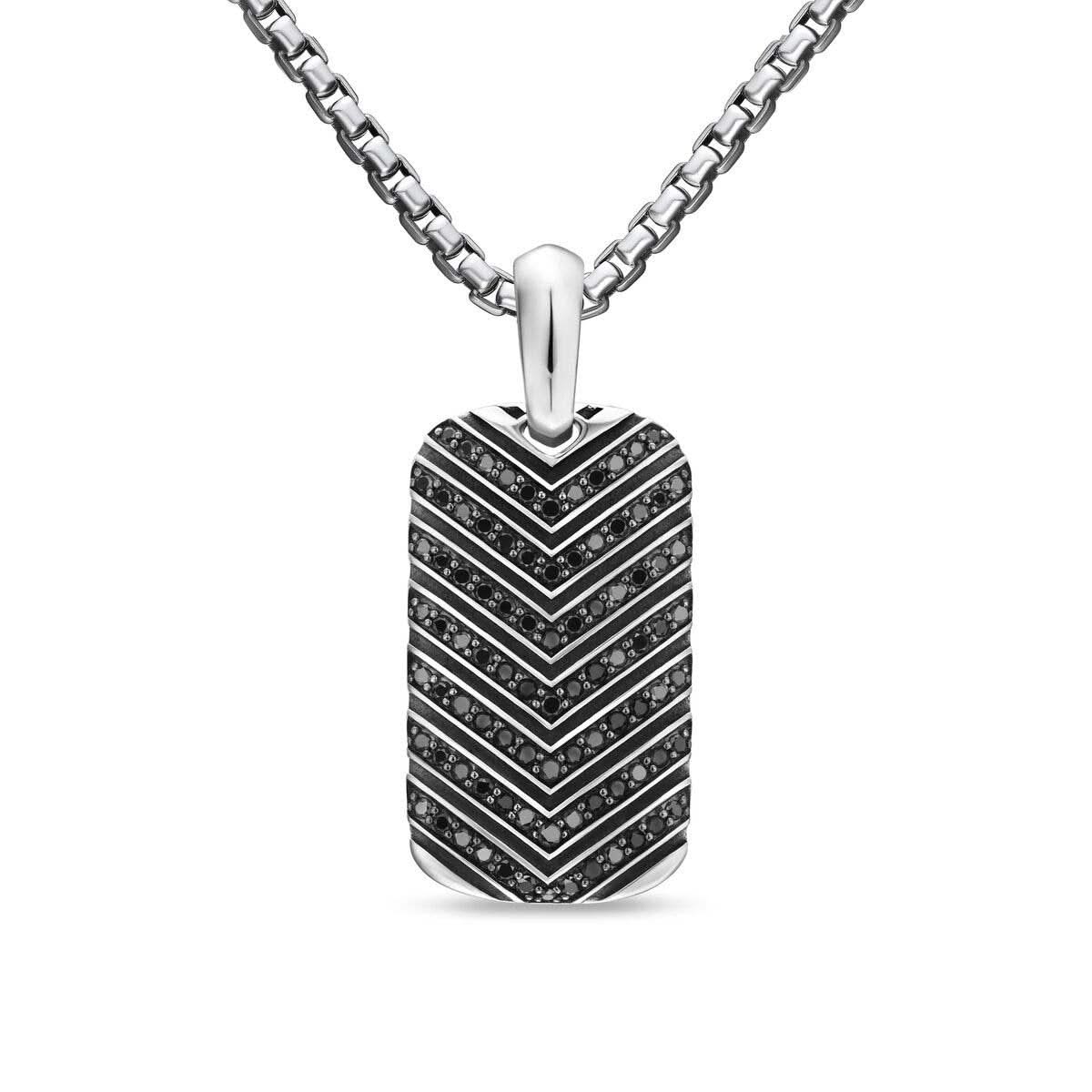 DAVID YURMAN Chevron Tag in Sterling Silver with Black Diamonds, 27mm