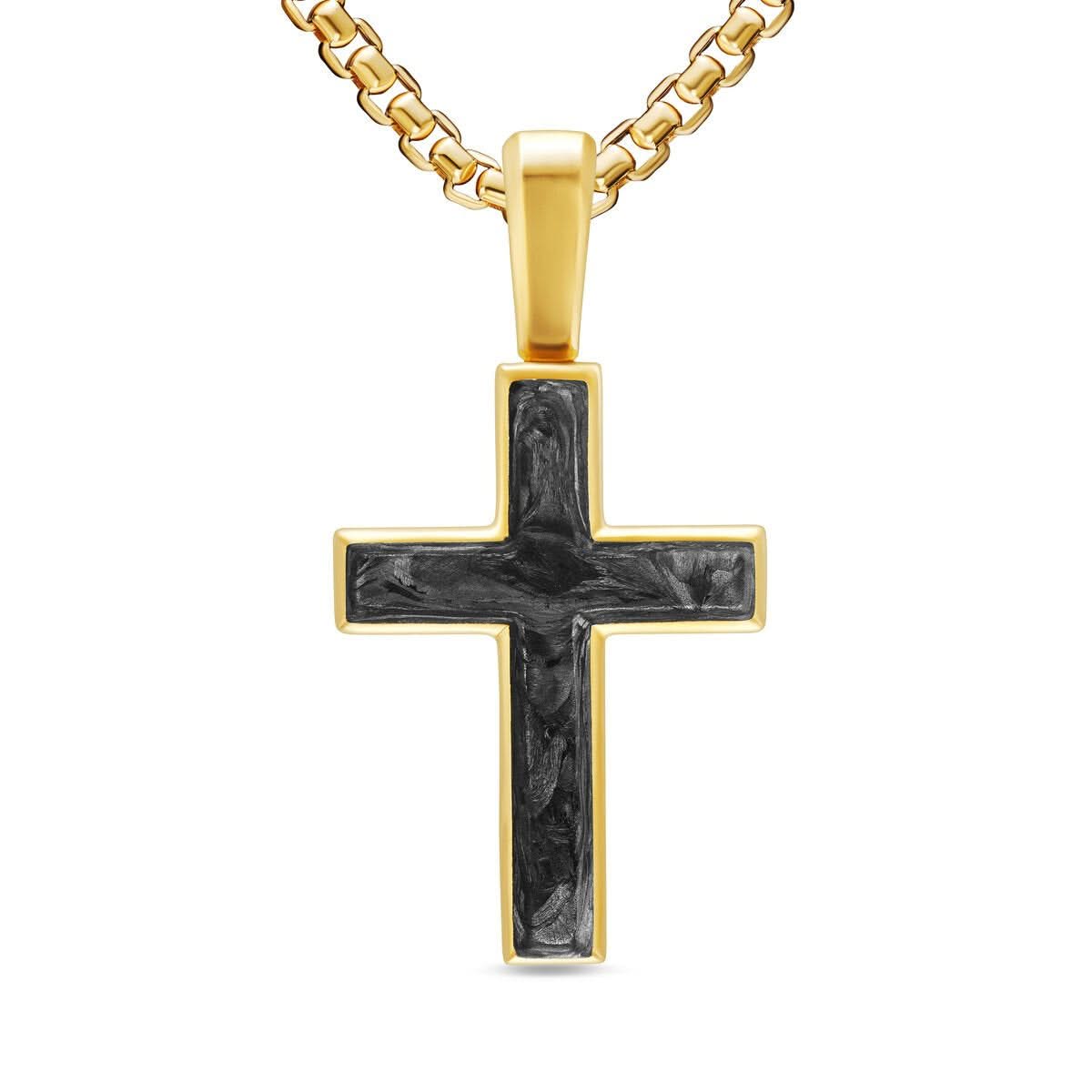 DAVID YURMAN Cross Amulet in 18K Yellow Gold with Forged Carbon, 24mm