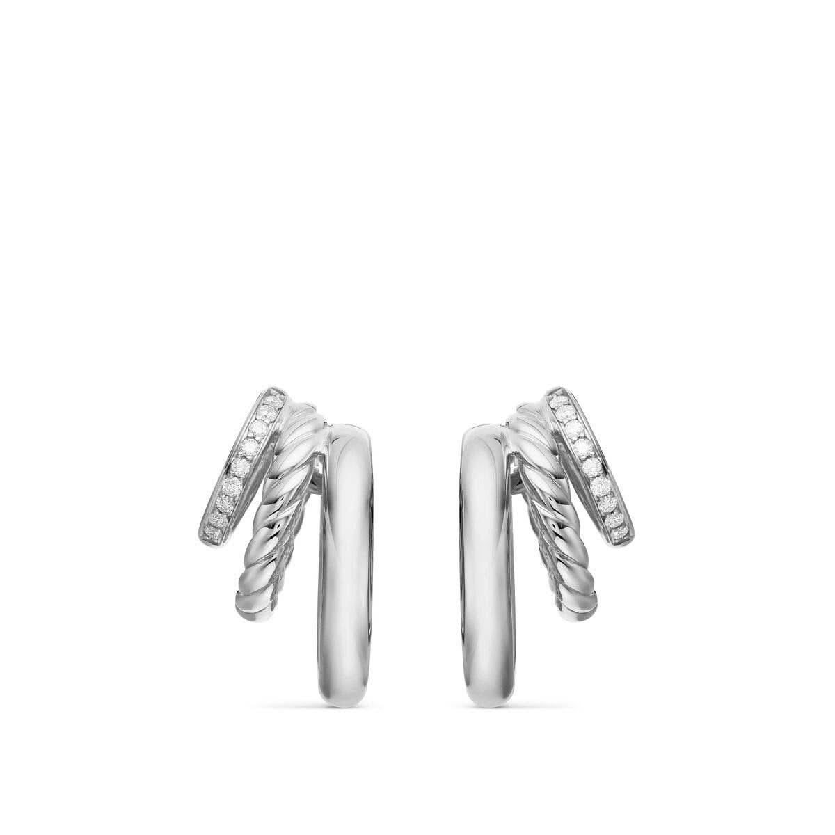 DY Mercer® Three Row Hoop Earrings in Sterling Silver with Diamonds, 21mm