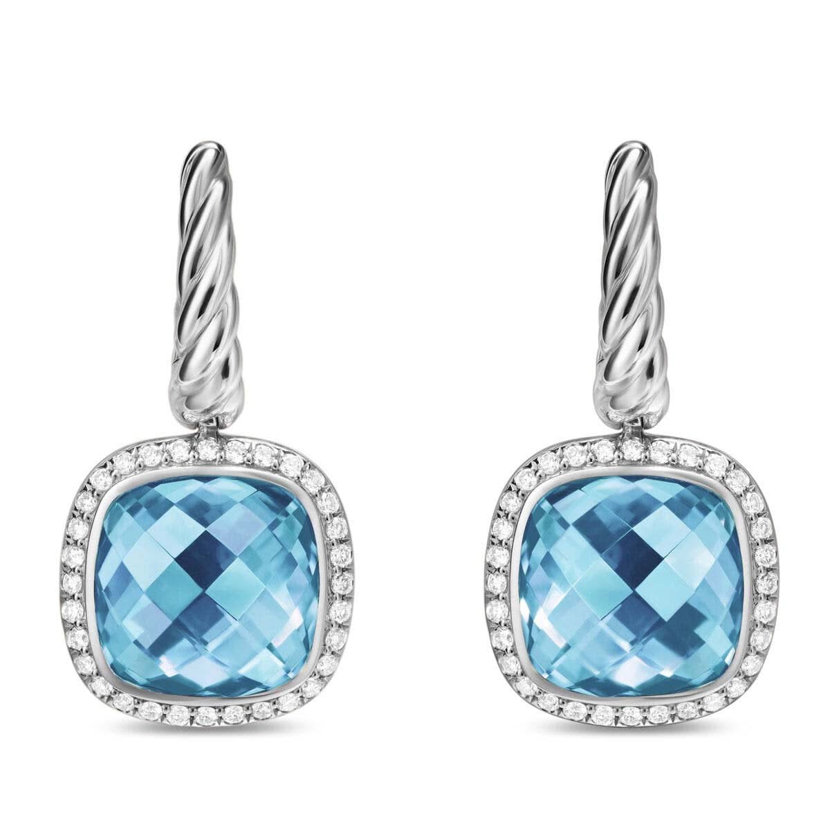 DAVID YURMAN Albion® Drop Earrings in Sterling Silver with Blue Topaz and Diamonds, 10mm