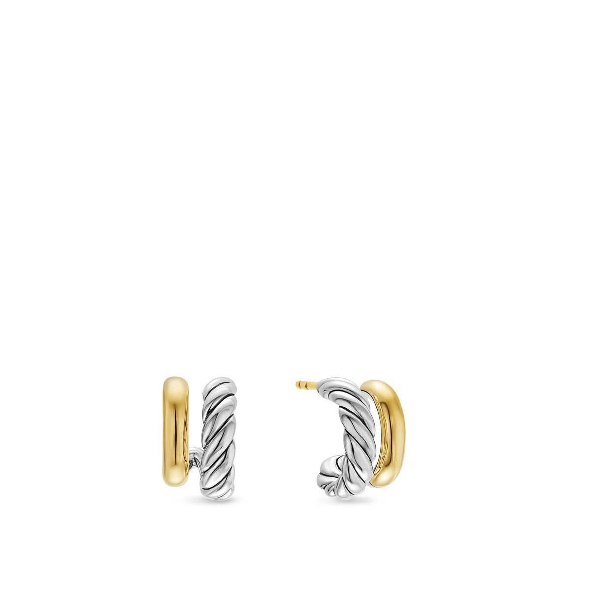 DY Mercer® Double Hoop Huggie Earrings in Sterling Silver with 18K Yellow Gold, 13.5mm