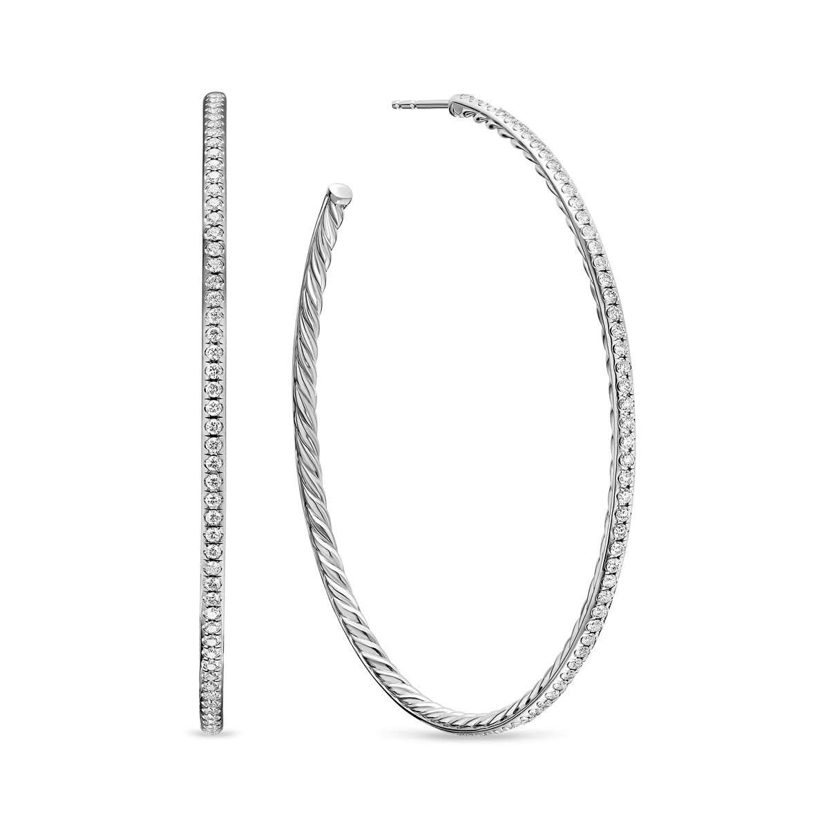 DAVID YURMAN Pavé Hoop Earrings in Sterling Silver with Diamonds, 63.5mm