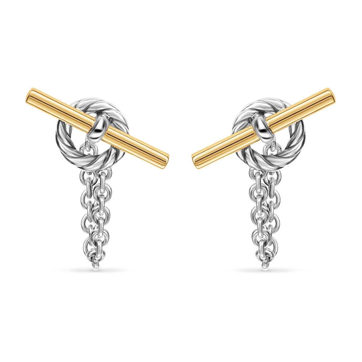DY Mercer® Bold Toggle Chain Stud Earrings in Sterling Silver with 18K Yellow Gold, 50.4mm
