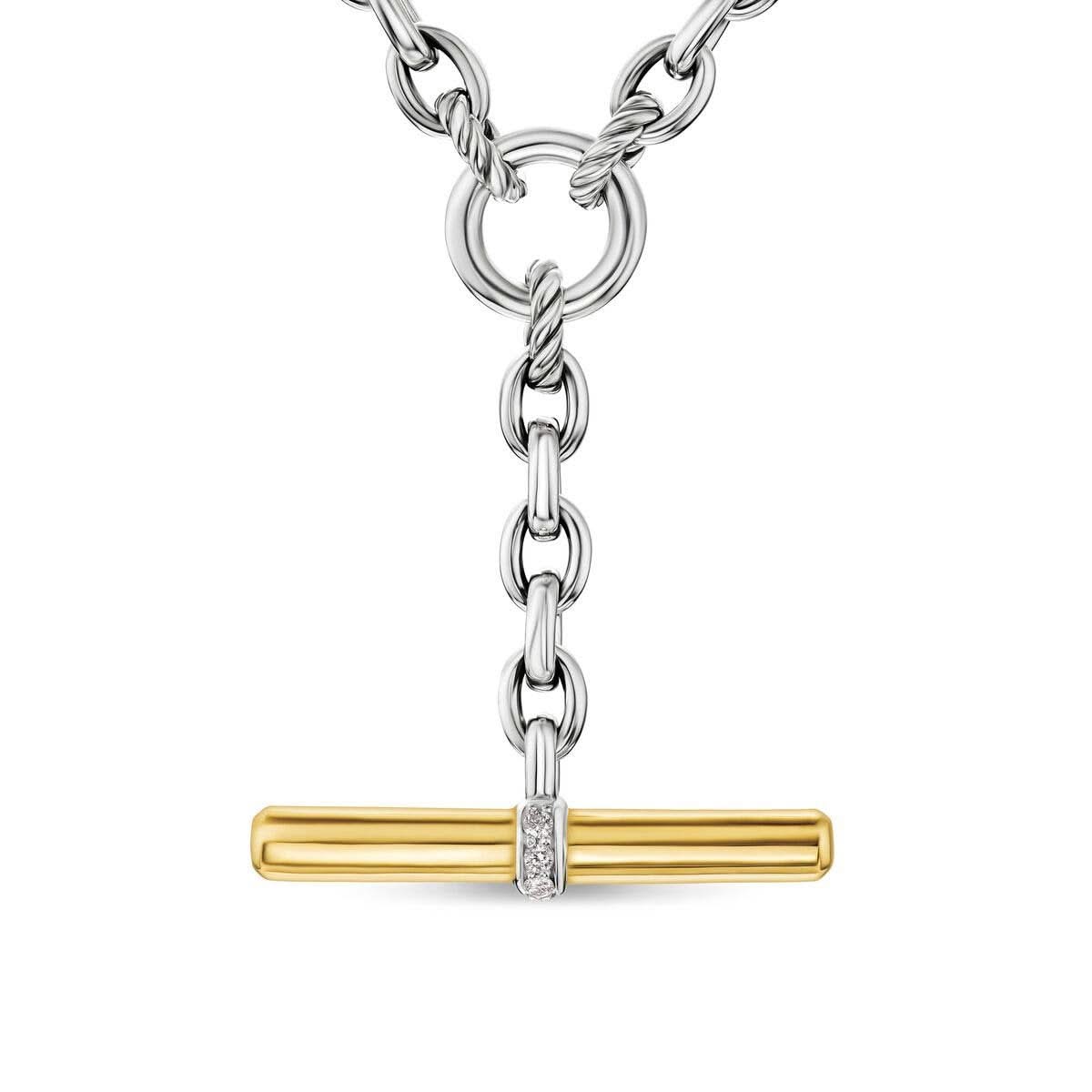 DY Mercer® Petite Toggle Chain Necklace in Sterling Silver and 18K Yellow Gold with Diamonds, 4.5mm