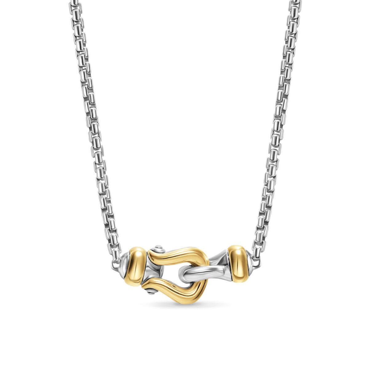 DAVID YURMAN Petite Buckle Necklace in Sterling Silver with 14K Yellow Gold, 16.3mm