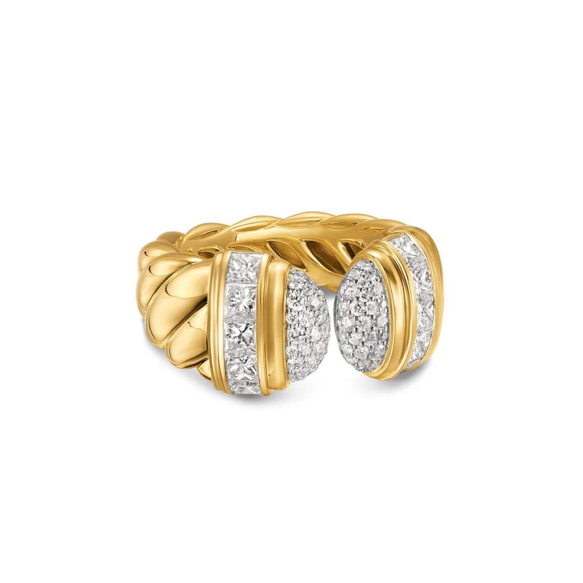 DAVID YURMAN Sculpted Cable Open Cocktail Ring in 18K Yellow Gold with Diamonds, 12.4mm