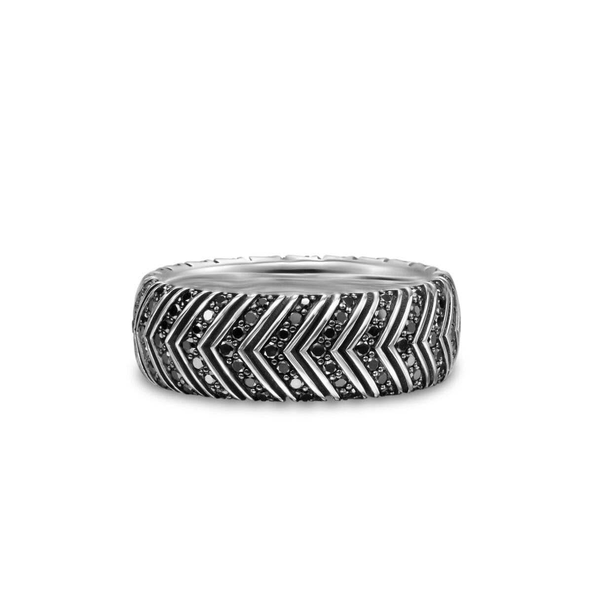 DAVID YURMAN Chevron Band Ring in Sterling Silver with Black Diamonds, 8mm