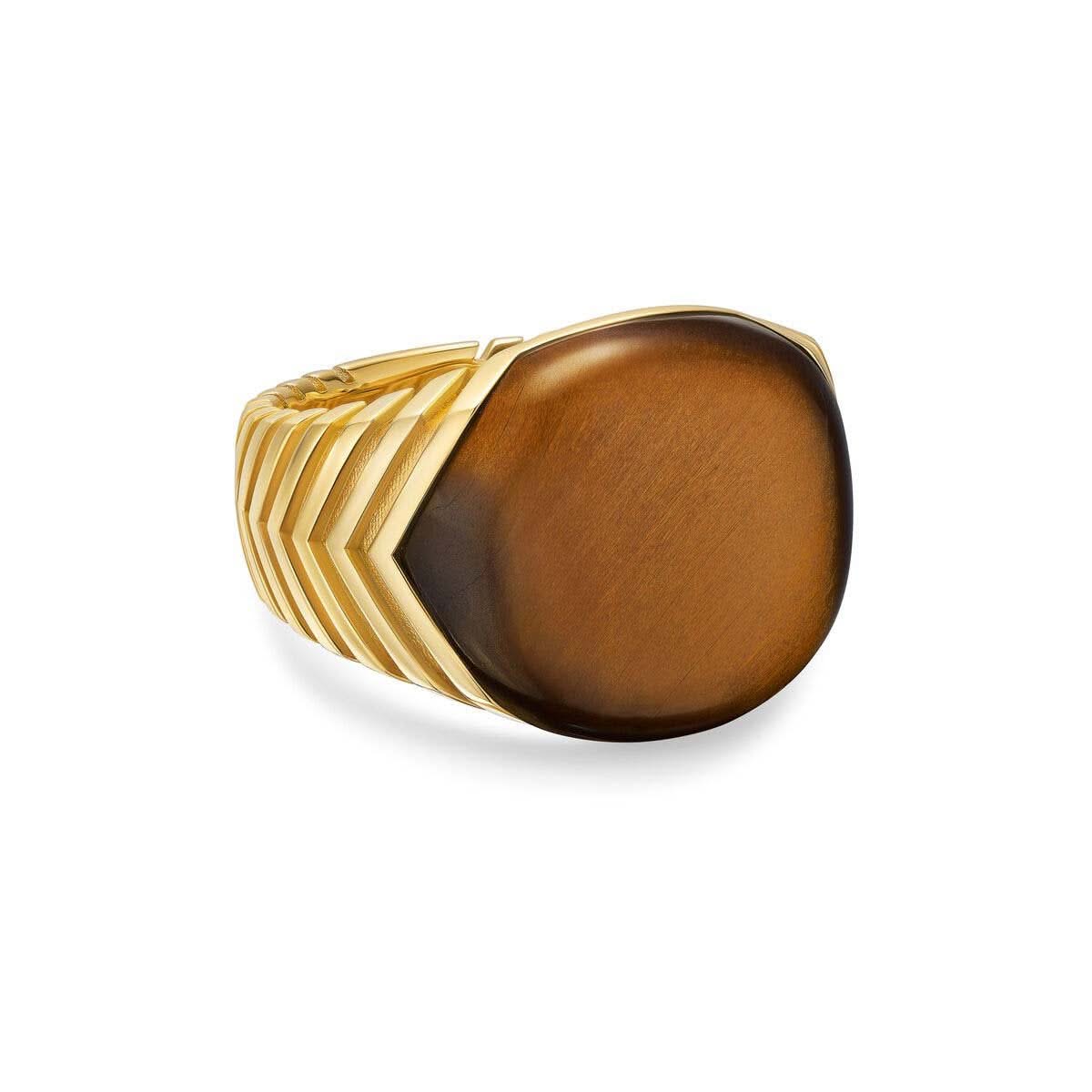 DAVID YURMAN Chevron Signet Ring in 18K Yellow Gold with Tiger's Eye, 18mm