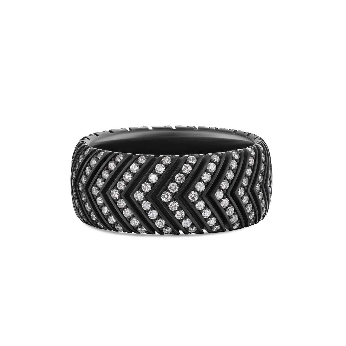 DAVID YURMAN Chevron Band Ring in Black Titanium with Diamonds, 10mm
