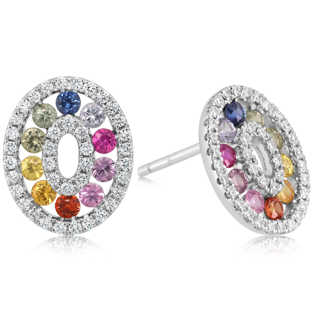 Rainbow Sapphire & Diamond Oval Shape Earrings