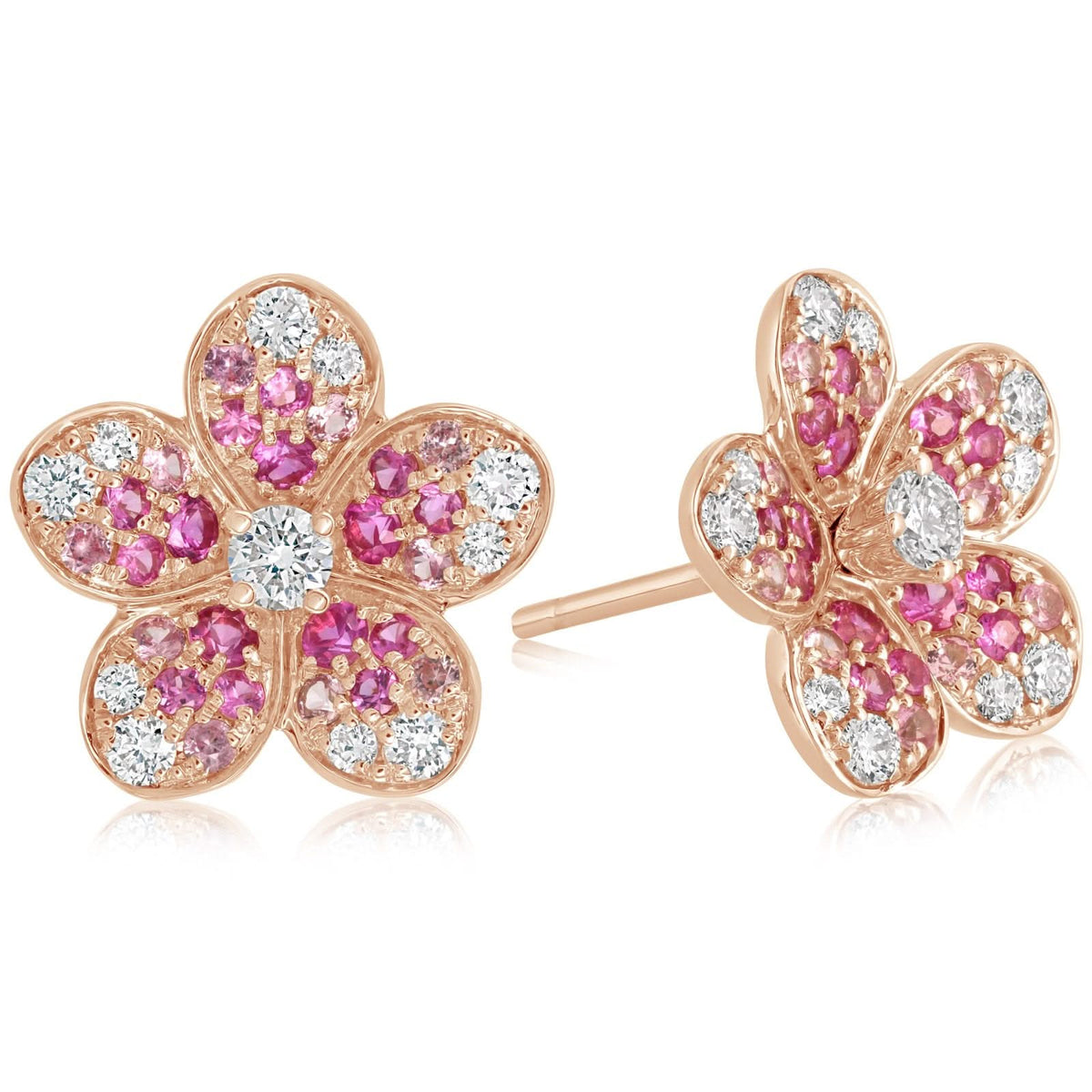 Pink Sapphire & Diamond Flower Earrings