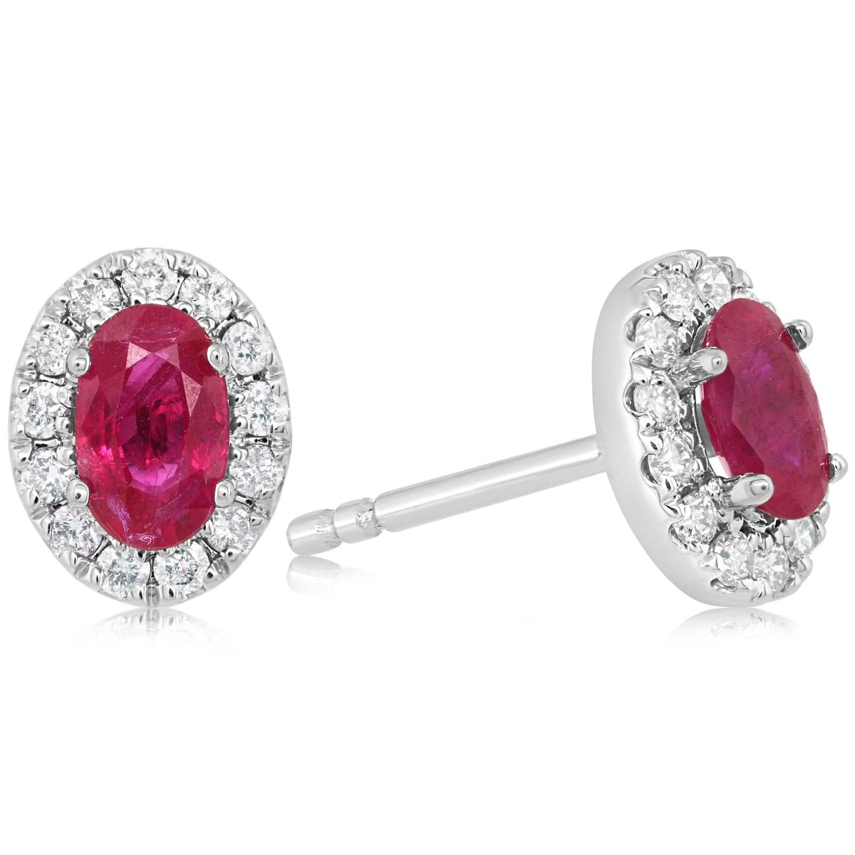 Oval Ruby & Diamond Halo Stud Earrings